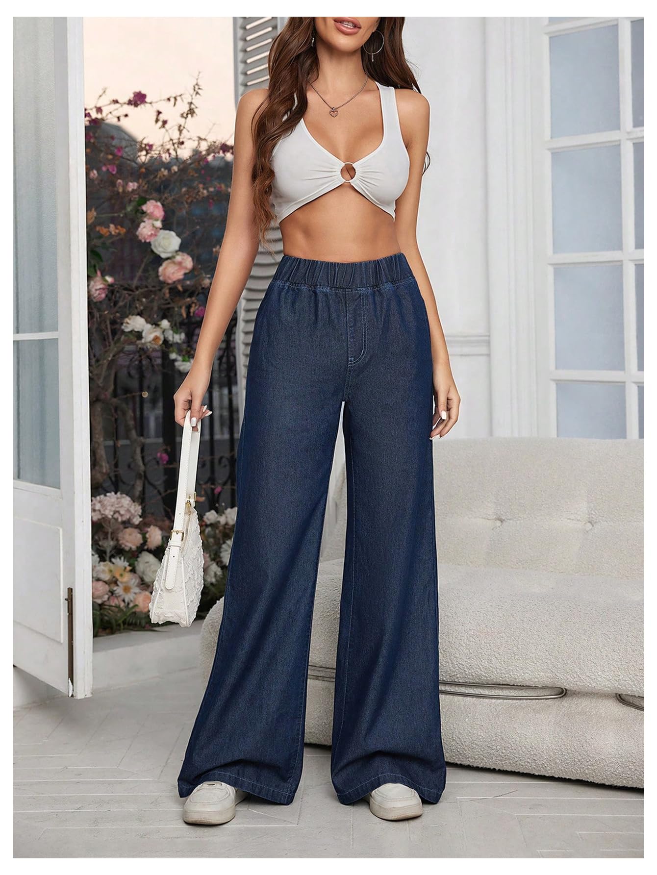 MakeMeChic Women's Stretch High Waist Straight & Wide Leg Baggy Jeans - Comfortable Denim Pants for Casual Wear, Work & Everyday Outfits
