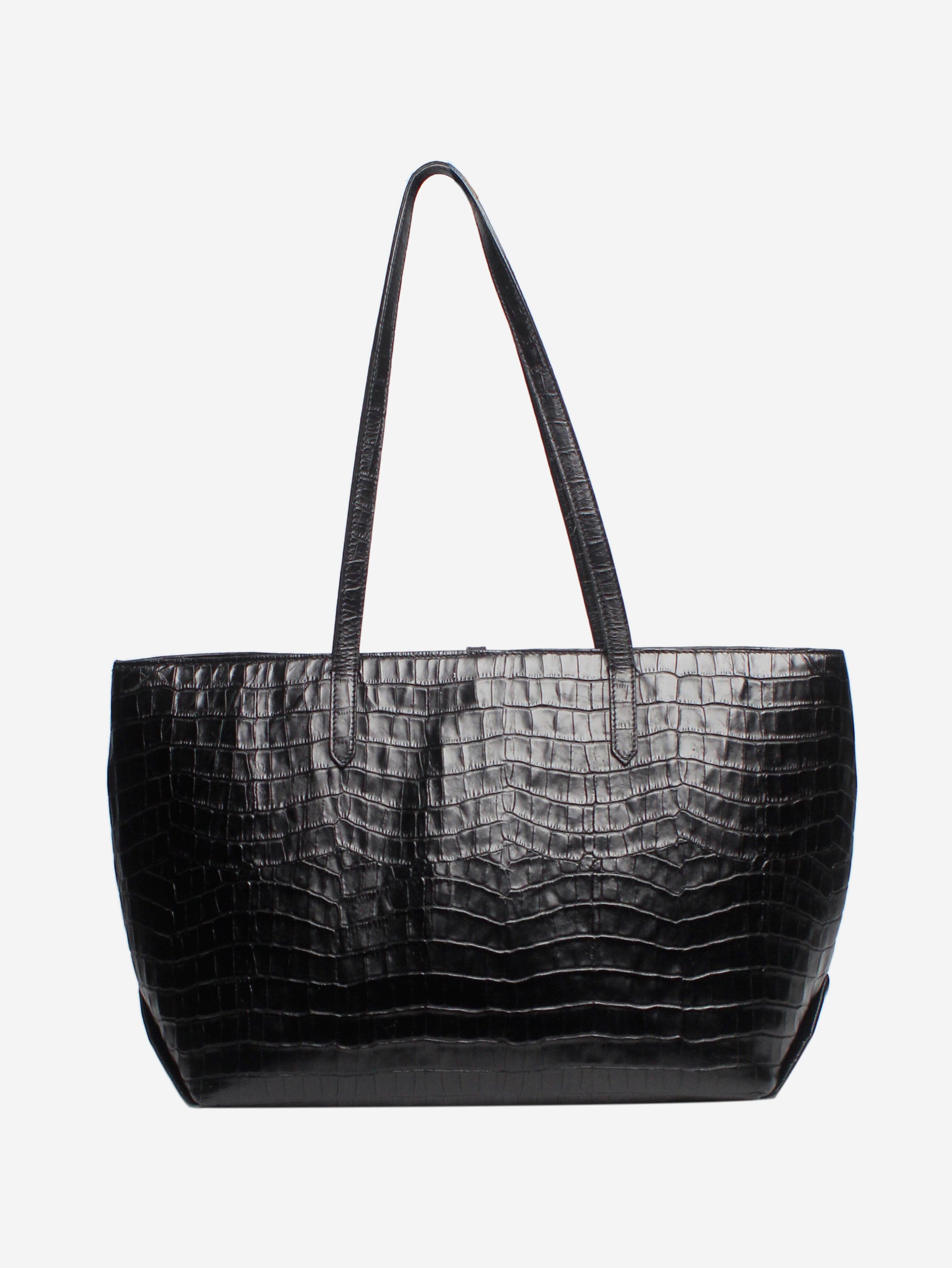 Stylish Black Crocodile Embossed Tote Bag for Women - Fashionable Large Shoulder Bag - Perfect for Work, Travel & Shopping