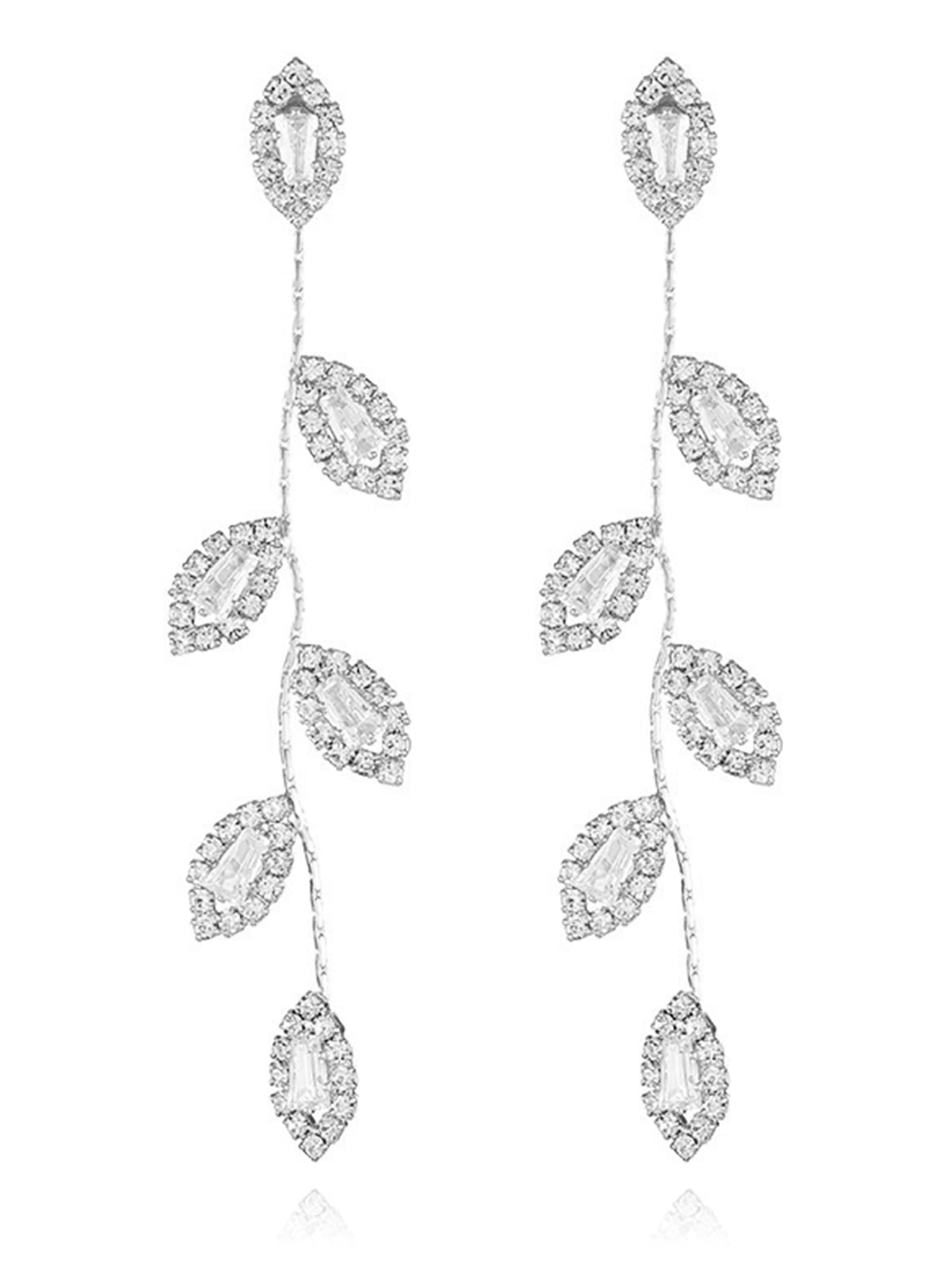 Elegant Crystal Cubic Zirconia Rhinestone Leaf Dangle Earrings for Wedding, Prom, Anniversary - Perfect Bridal Jewelry Gift for Bride, Bridesmaids & Special Occasions