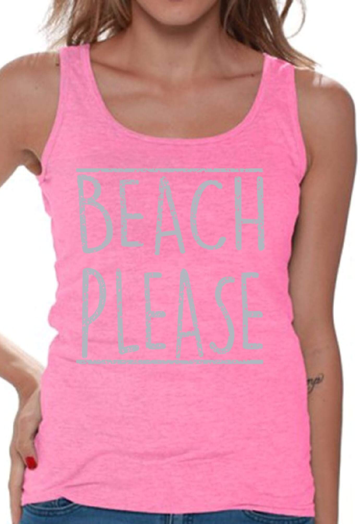 Awkwardstyles Women's Beach Please Tank Top - Gray Sporty Workout Shirt for Yoga, Running & Summer Outfits | Cute Casual Wear with Free Bookmark Gift