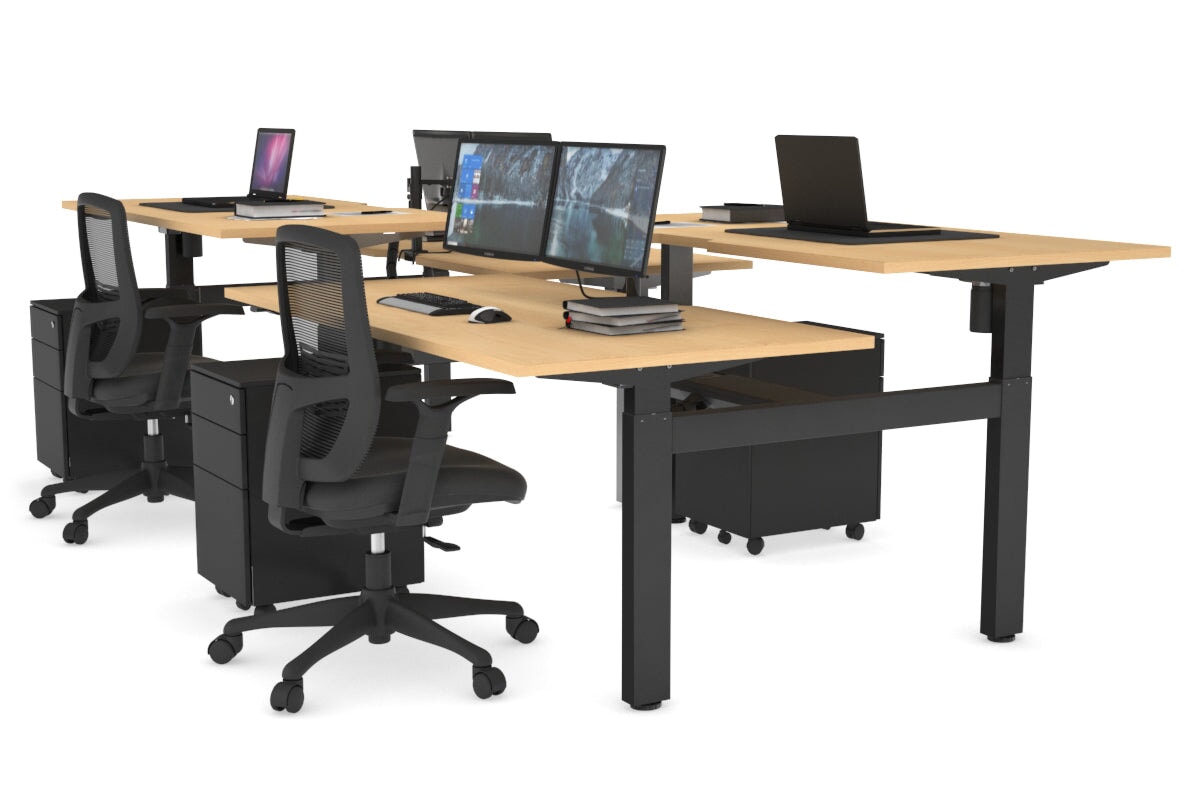 Adjustable 4-Person H Bench Workstation - Black Frame [1200L x 800W] - Perfect for Office, Coworking Spaces & Home Offices