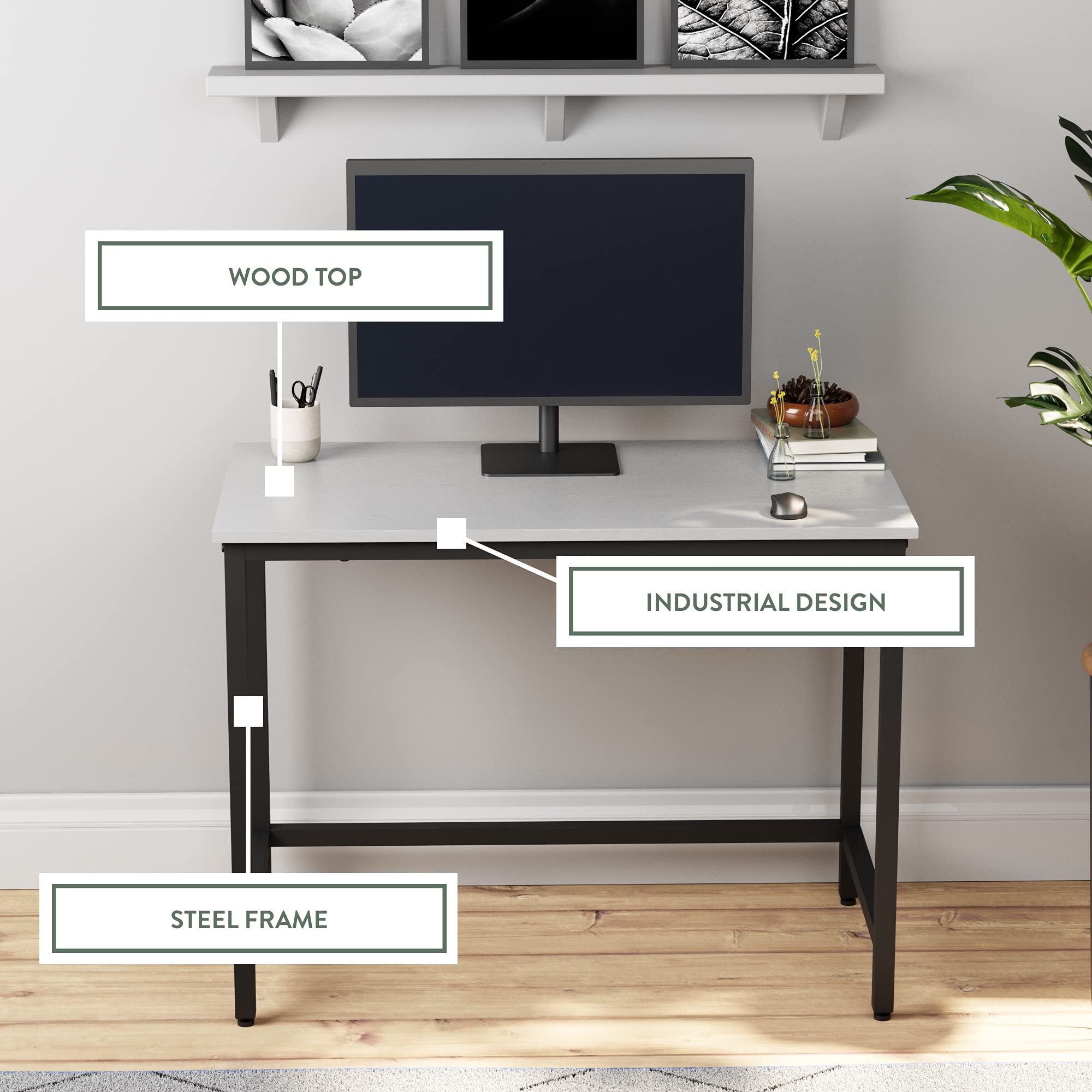Edenbrook Industrial Metal Desk with Wood Top - Sturdy Office & Home Study Desk for Work, School, Dorm Room - Perfect for Remote Work, Online Classes & Home Organization
