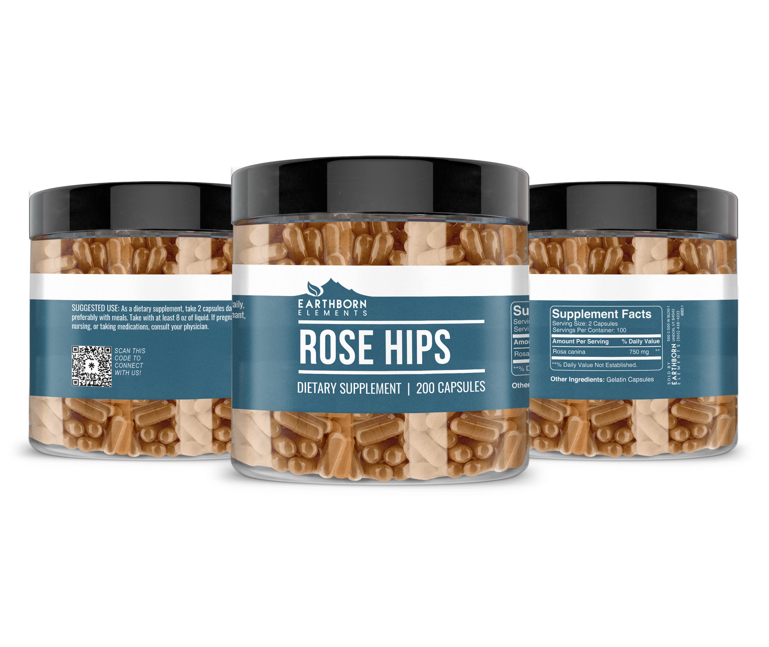 Earthborn Elements Rose Hips 200 Capsules - Pure & Undiluted, No Additives or Fillers | Natural Supplement for Skin Health, Immune Support & Antioxidant Benefits | Perfect for Daily Wellness Routine & Holistic Self-Care