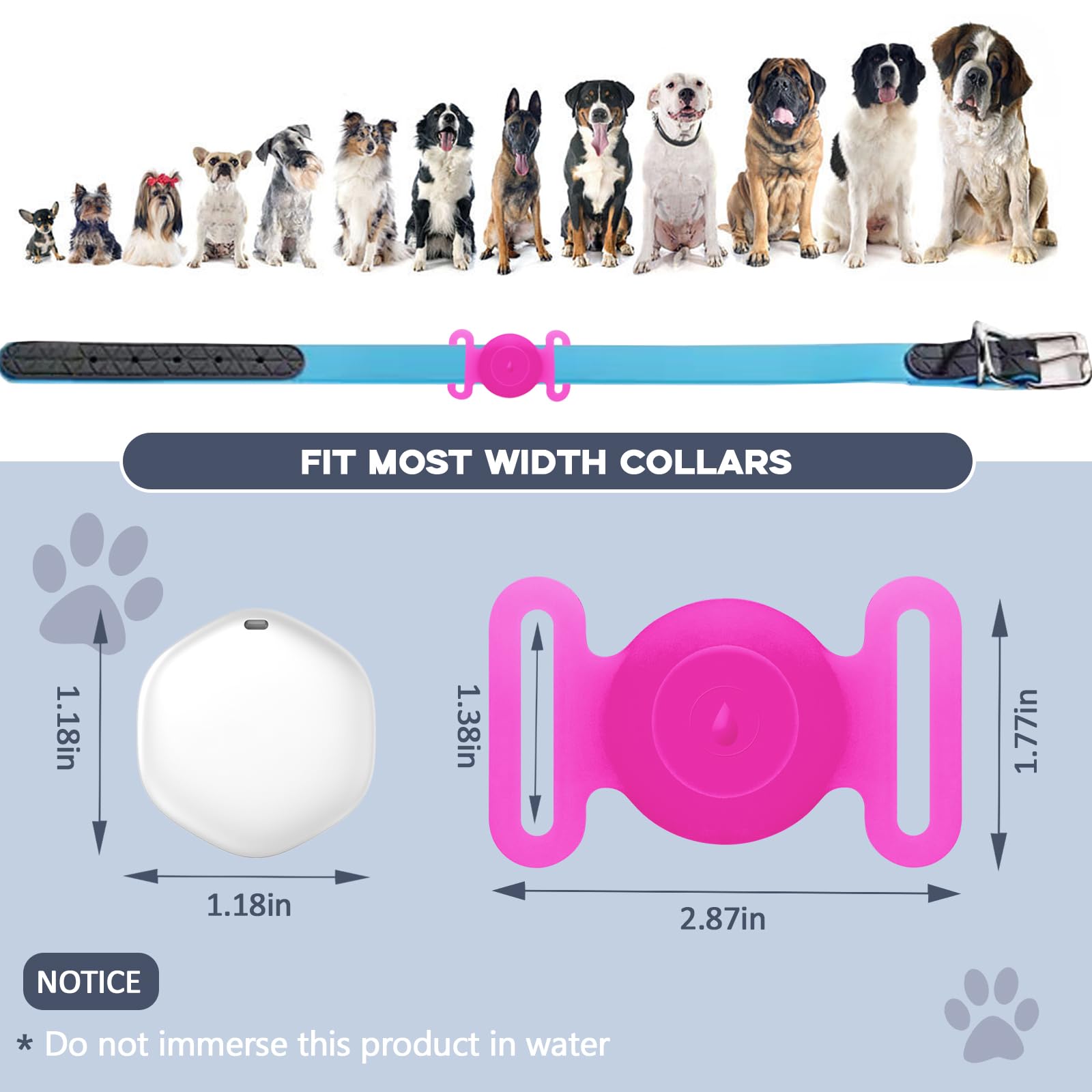 **Mini GPS Tracker for Dogs & Cats - IPX8 Waterproof Pet Locator with Holder, No Monthly Fee, Apple Find My Compatible (iOS) - Smart Pet Finder for Outdoor Adventures, Travel & Daily Safety (Glow-Pink)**