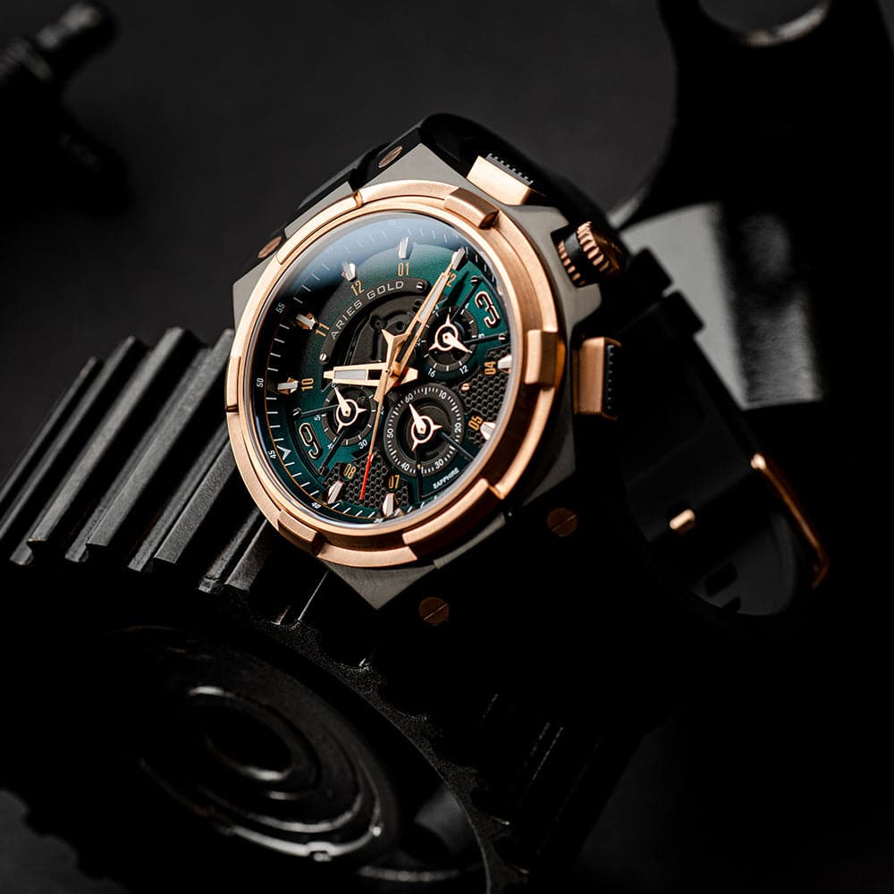 ARIES GOLD Analog Men's Watch with High-Tech Silicon Strap - Lightning Black (Model G 7016 BKRG BKGN) - Stylish & Durable for Casual, Business & Outdoor Activities