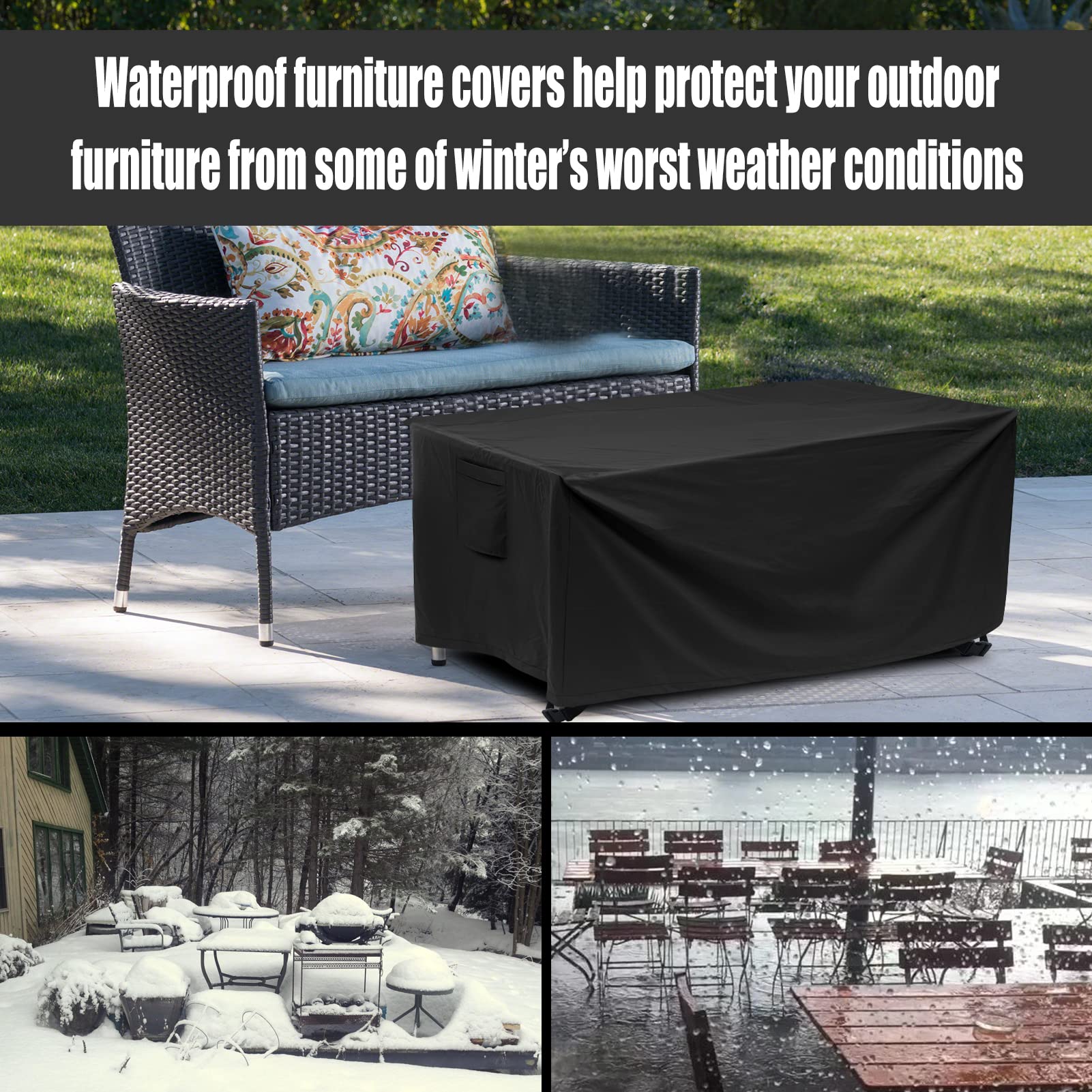 Waterproof Patio Coffee Table Cover 48x26in - Outdoor Furniture Protector for Small Tables
