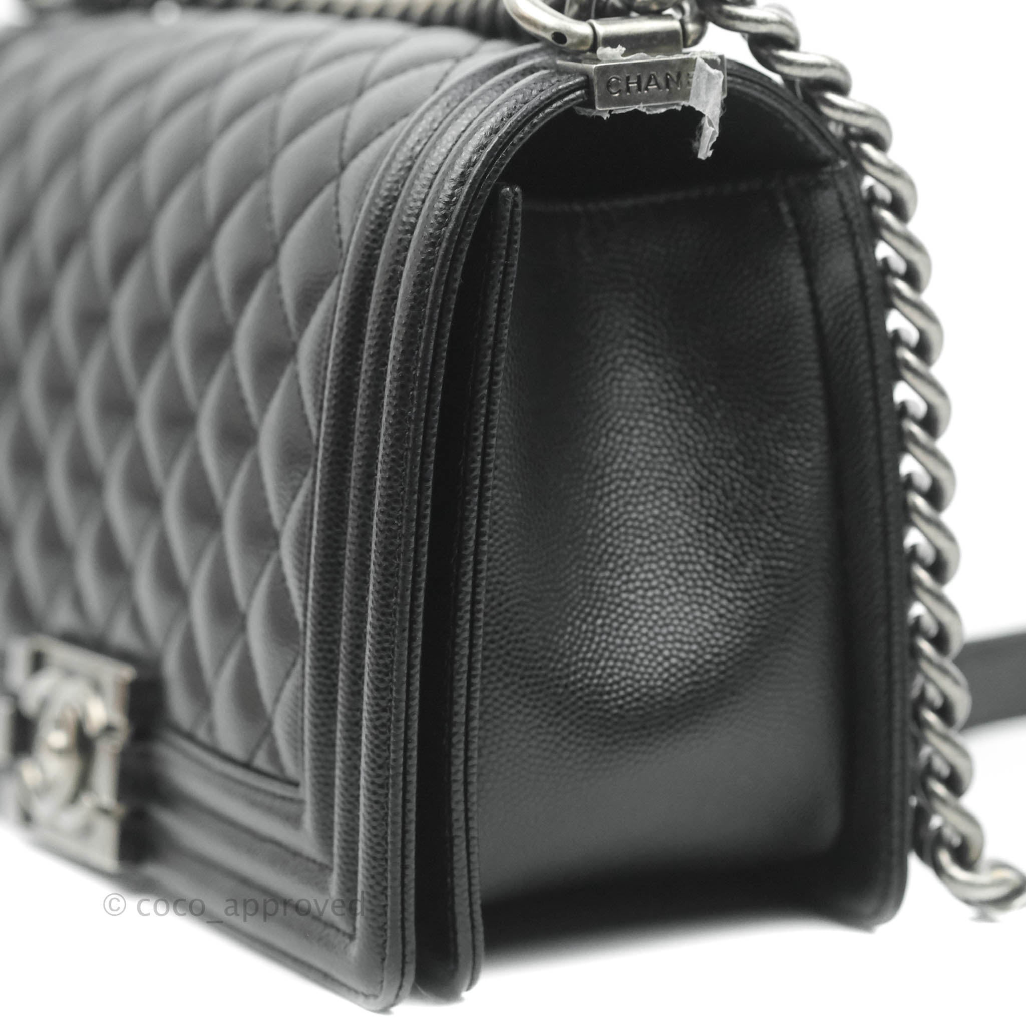 Chanel Boy Quilted Medium Handbag in Black Caviar Leather with Ruthenium Hardware - Perfect for Evening Events, Parties & Luxury Fashion Accessories
