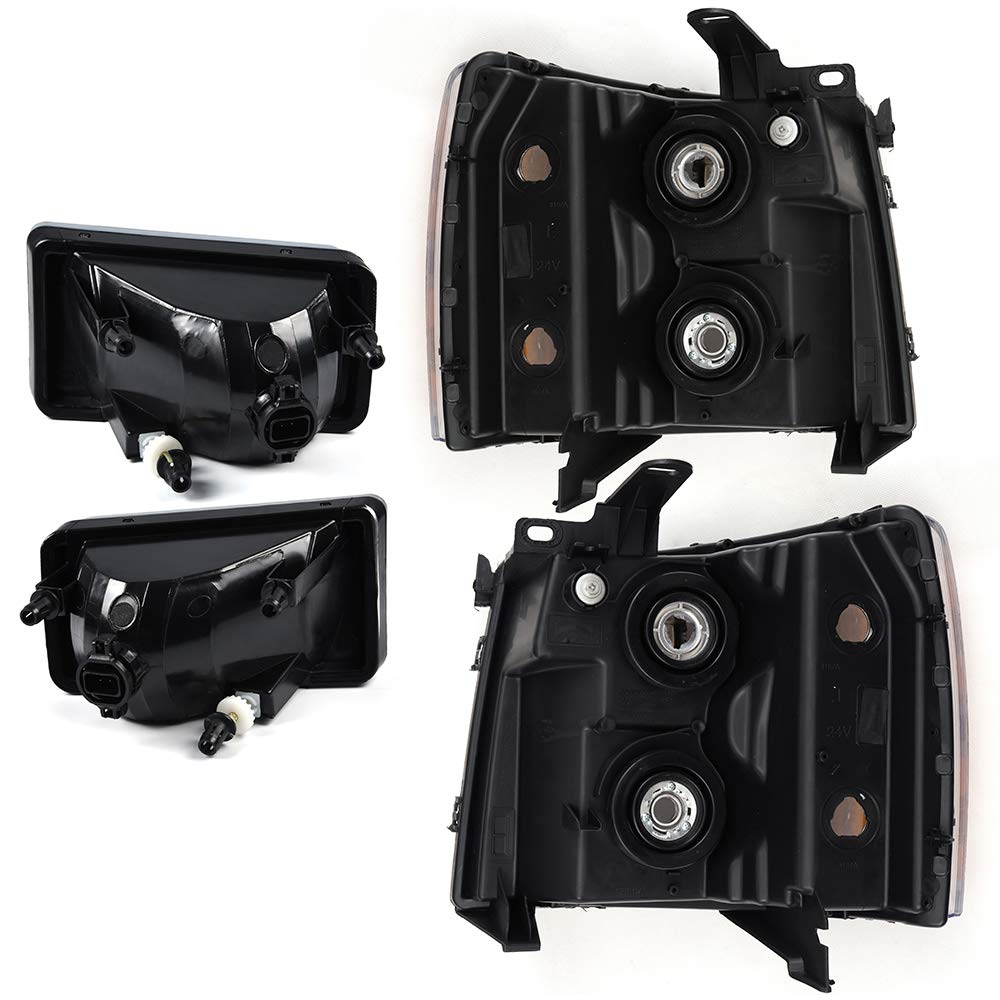 4Pcs Black Headlight Set for Chevy Silverado 1500/2500/3500 - Fog Lights Included, Perfect for Night Driving