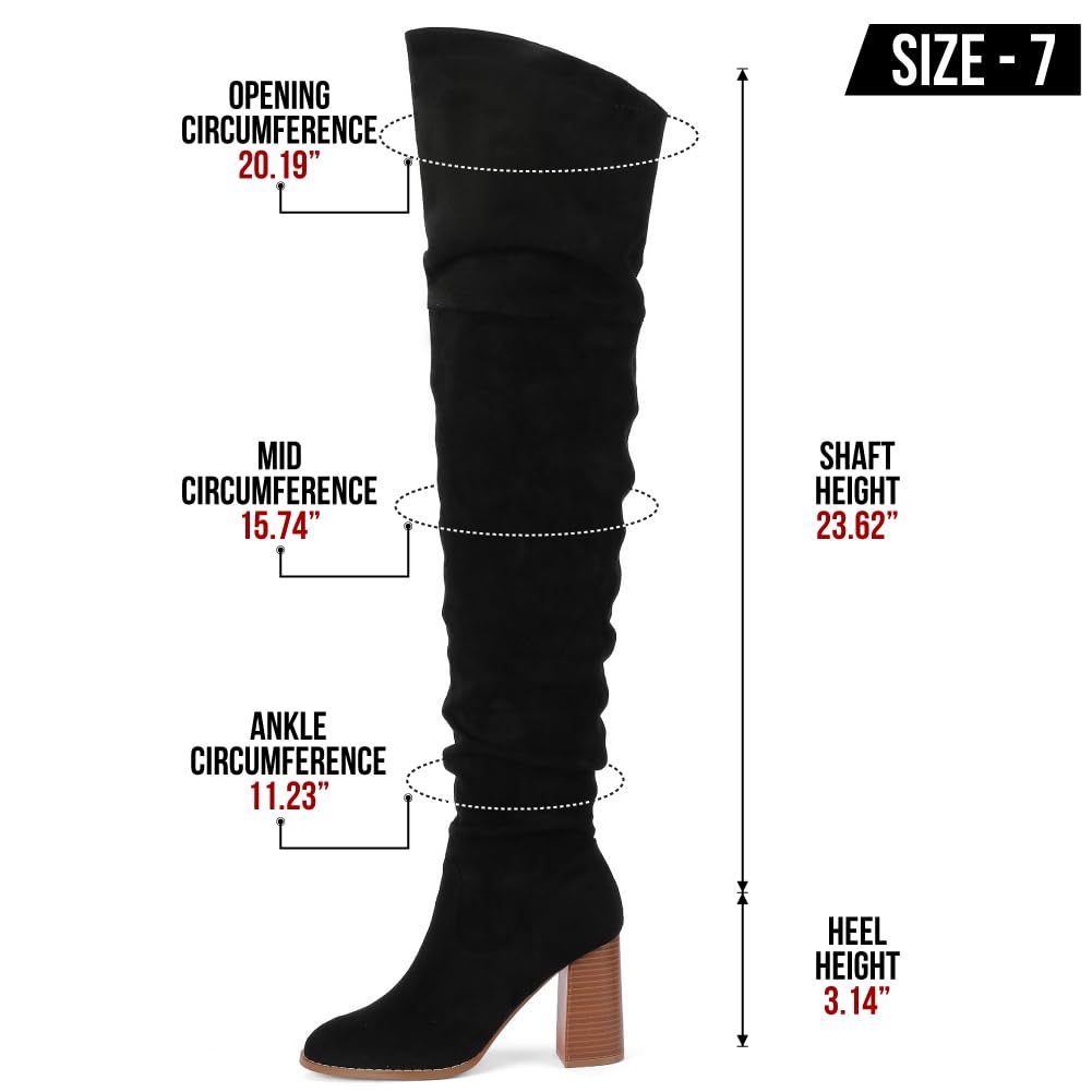 Mattiventon Women's Over The Knee Boots - Stretch Suede Thigh High Boots with Block Heels & Side Zipper | Fashionable Chunky Heel Boots for Party, Date Night & Winter Outfits
