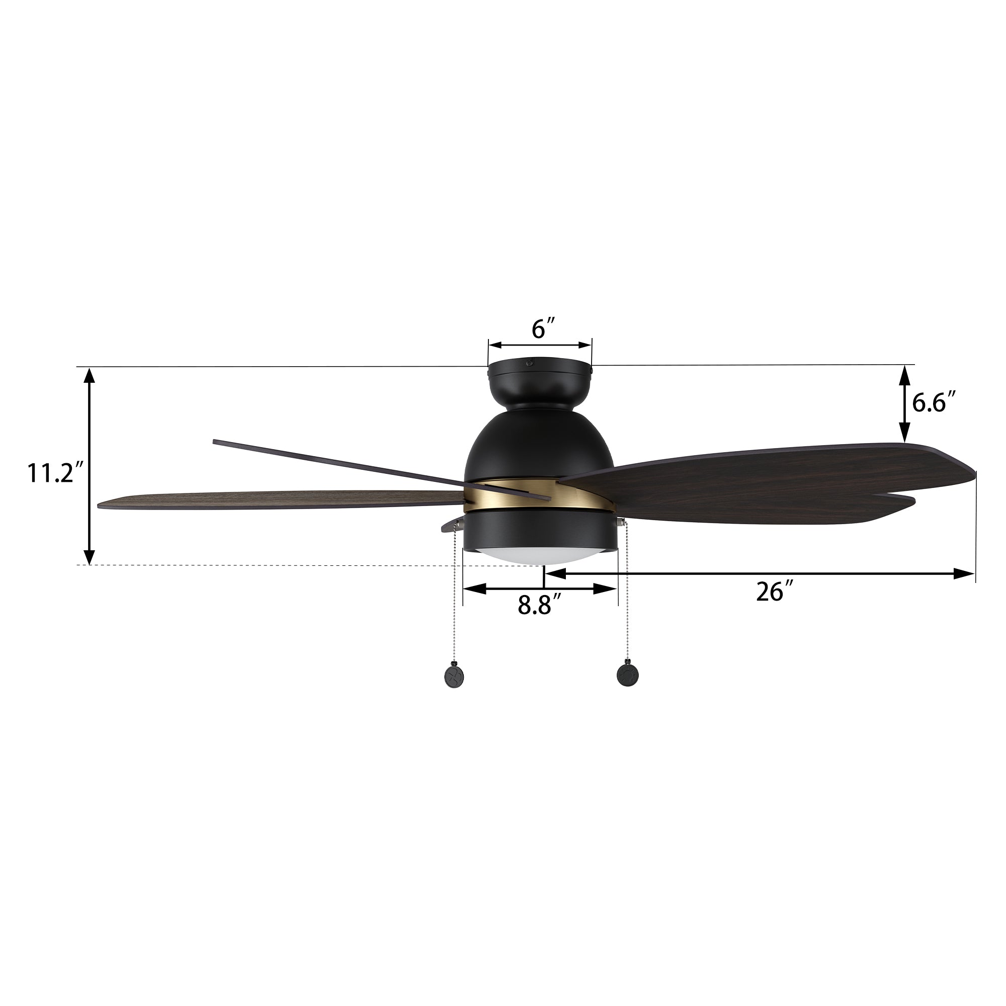 52 Inch Treyton Flush Mount Ceiling Fan with LED Light and Pull Chain - Perfect for Bedroom, Living Room, and Indoor Spaces