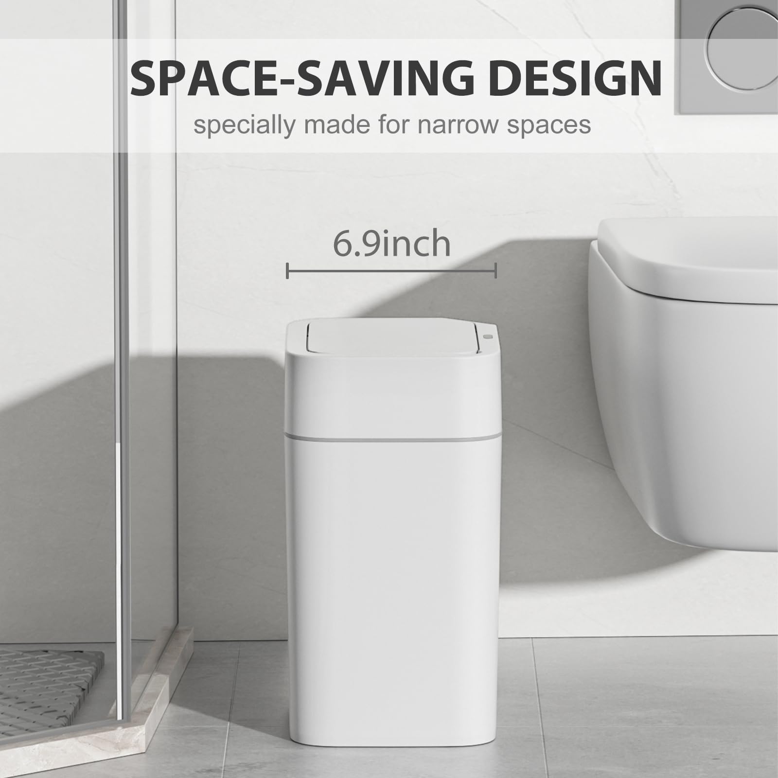 ELPHECO 2 Pack 3.5 Gallon Motion Sensor Trash Can with Lid - Slim Waterproof Smart Garbage Bin for Bathroom, Kitchen, Office, Bedroom, Living Room - Ideal for Small Spaces & Hands-Free Disposal (White)