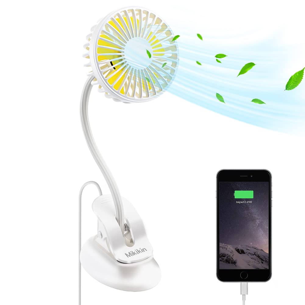Clip on Fan Small Mini Fan - USB Rechargeable Portable Fan with 3 Speeds & Flexible Neck, Battery Powered Personal Desk Fan for Baby Stroller, Office, Car, Dorm, Camping & Beach - White | Perfect for Home, Travel & Outdoor Activities