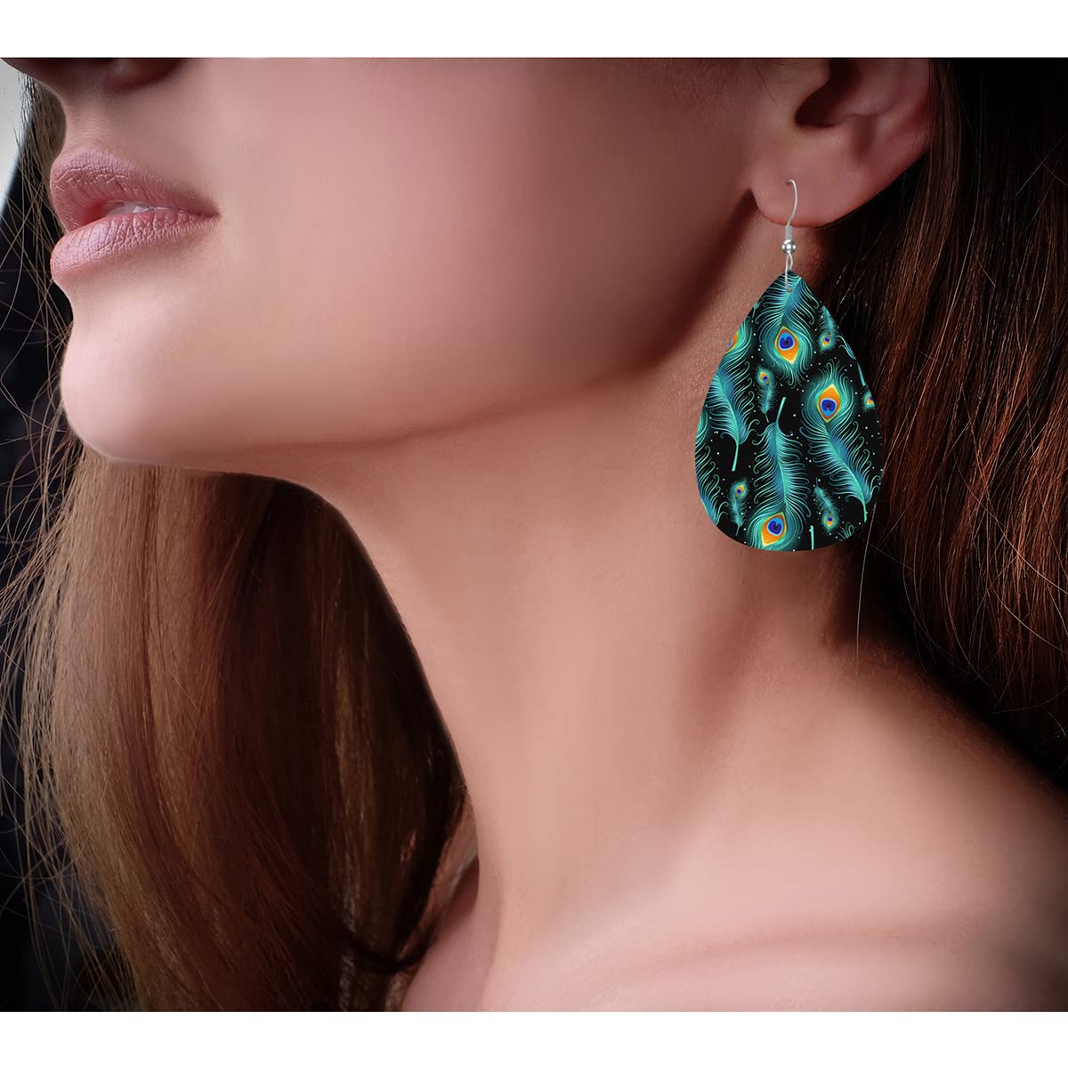Zokola Peacock Feather Dangle Earrings for Women - Lightweight Tropical Bird Green Leather Teardrop Leaf Earrings Jewelry | Perfect for Boho Fashion, Parties, and Gift Giving