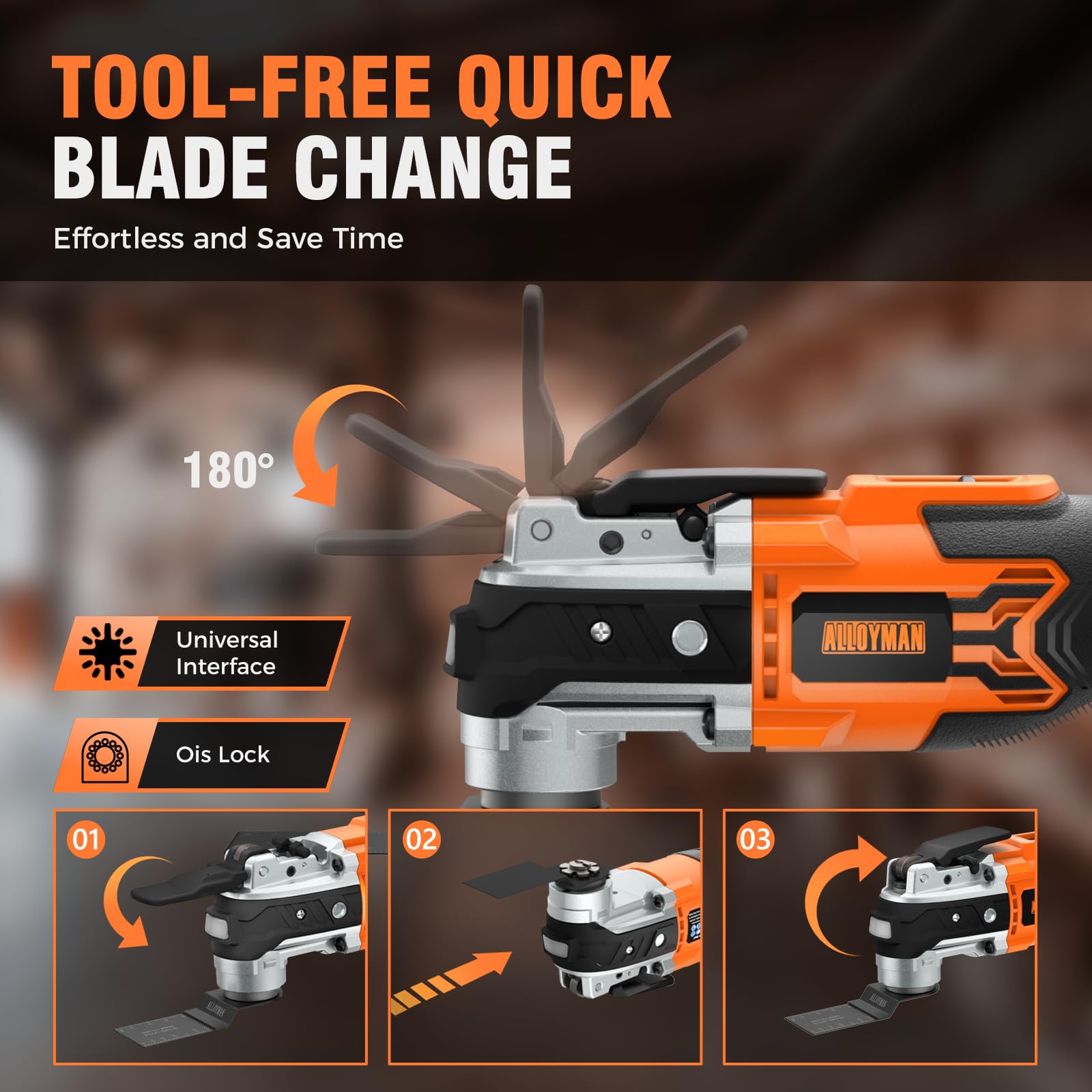 Alloyman 20V Cordless Brushless Oscillating Multi-Tool Kit - 19000OPM, 6-Speed Adjustable, Quick-Change Accessories, LED Light, 2000mAh Battery with 24-Piece Accessories for Cutting, Grinding, Sanding - Perfect for DIY Projects, Home Renovation, and Professional Woodworking