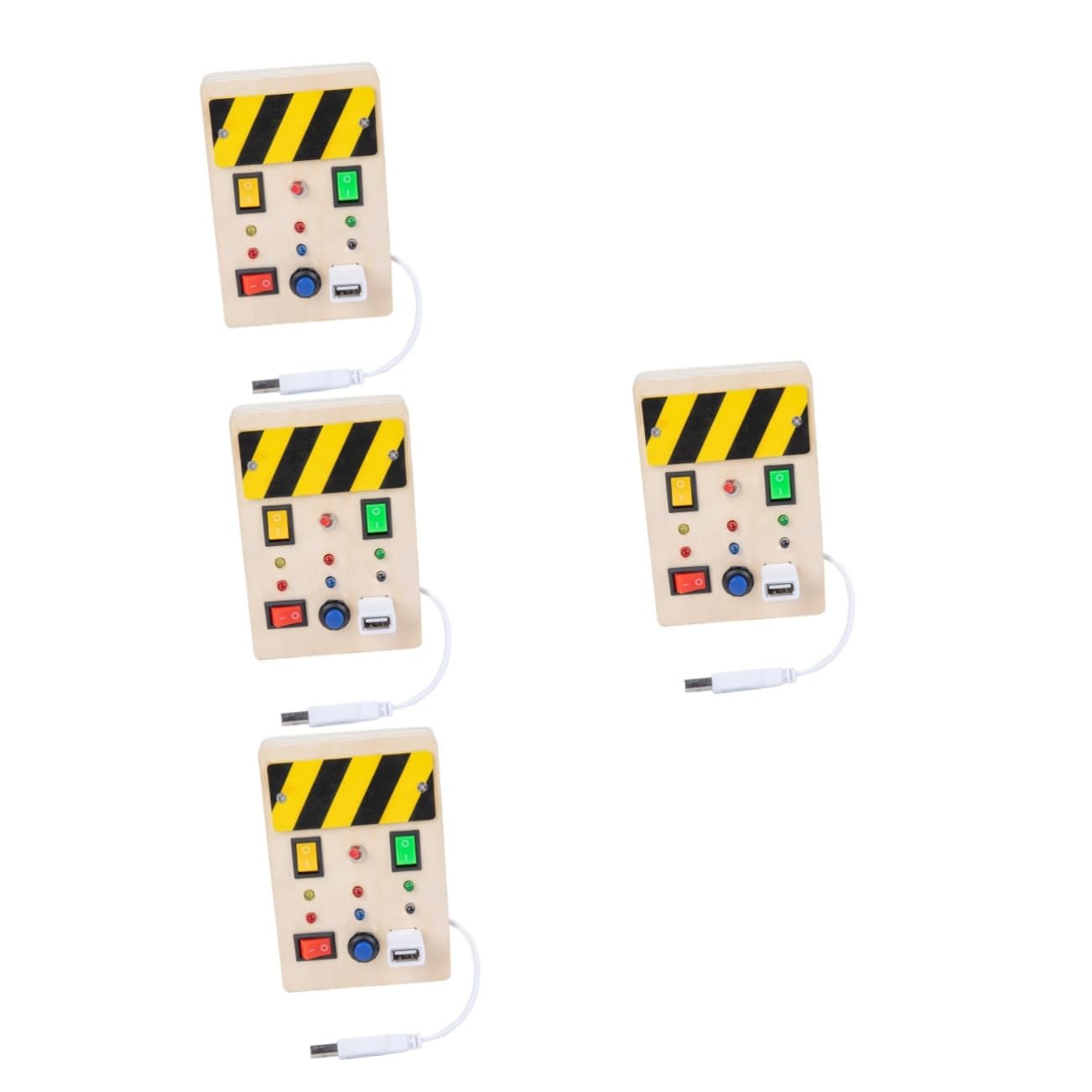 VICASKY 4-Piece LED Light Switch Busy Board Toy - Wooden Spaceship Control Panel for Sensory Play, Early Learning & STEM Education - Perfect for Boys & Girls Ages 3-6 (Great for Autism Therapy, Montessori Classroom & Travel Activities)