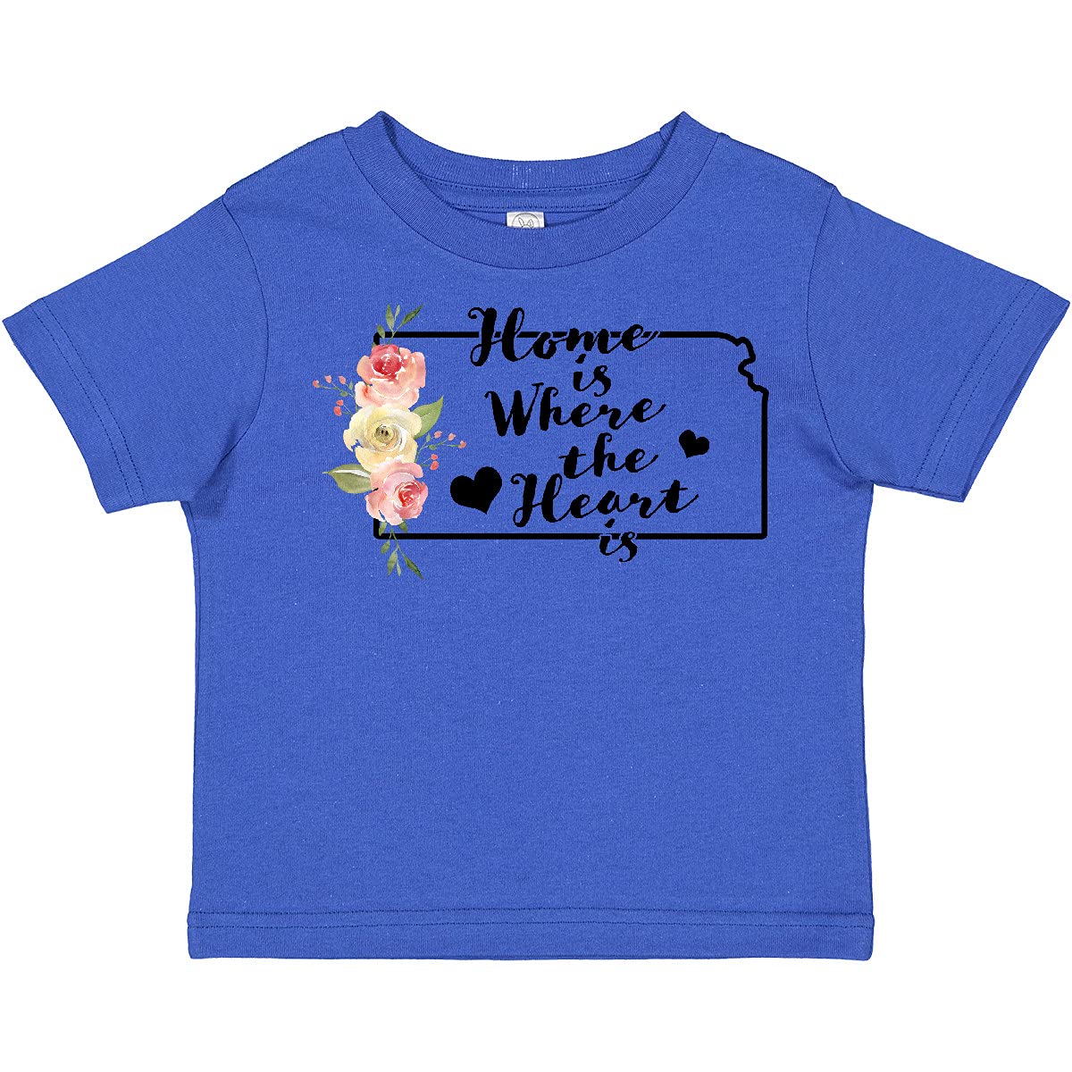 Inktastic Kansas Home Where The Heart is Watercolor Floral Toddler T-Shirt - Cute Baby Outfit for Family Photos, Playdates & Casual Wear