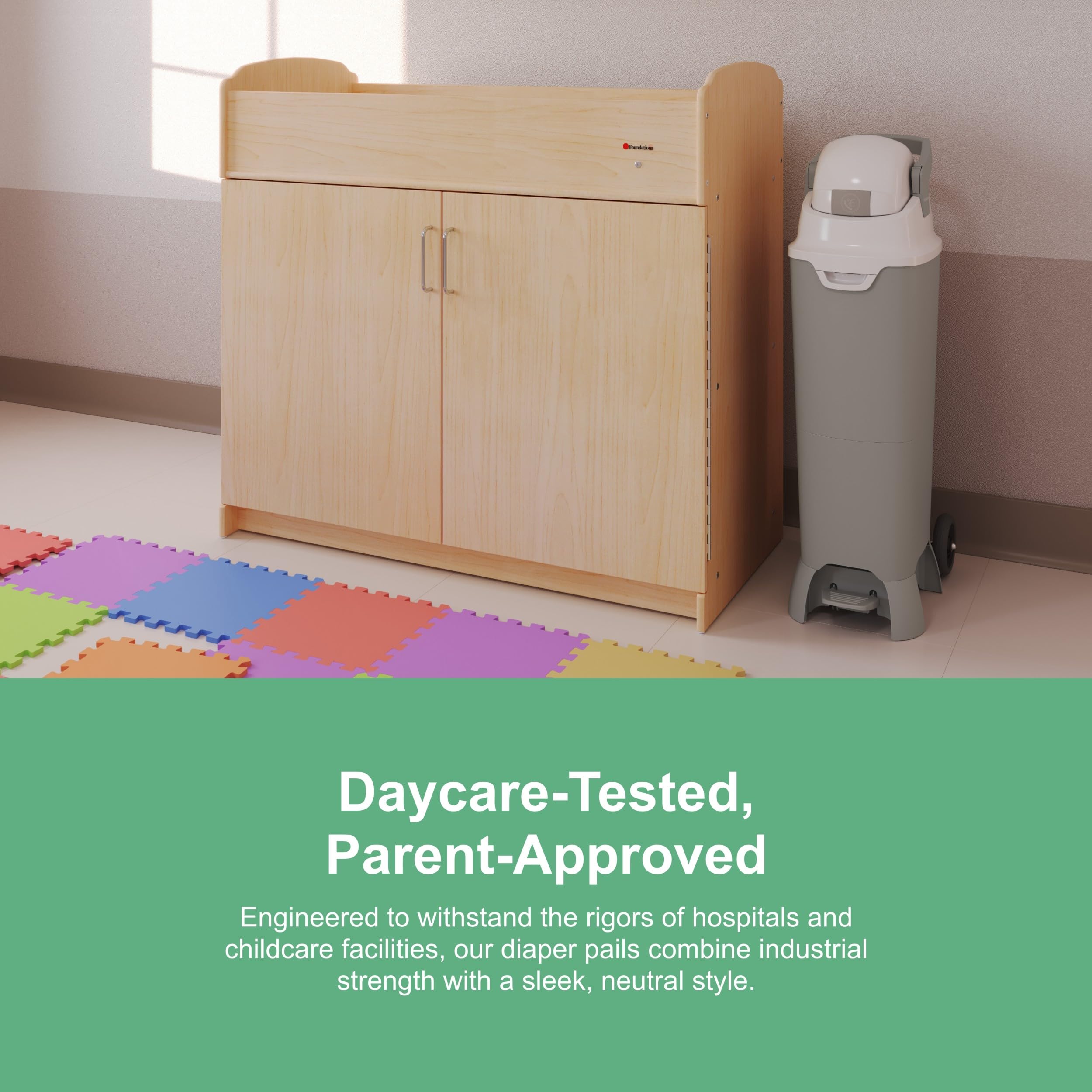 Foundations Pro Hands Free Tall Diaper Pail with Airtight Lid - Odorless Diaper Disposal System, Large Capacity Holds 60+ Newborn Diapers, Durable & Leakproof Design, Works with Any Trash Bags - Gray - Perfect for Nursery, Baby Room & Daycare Use