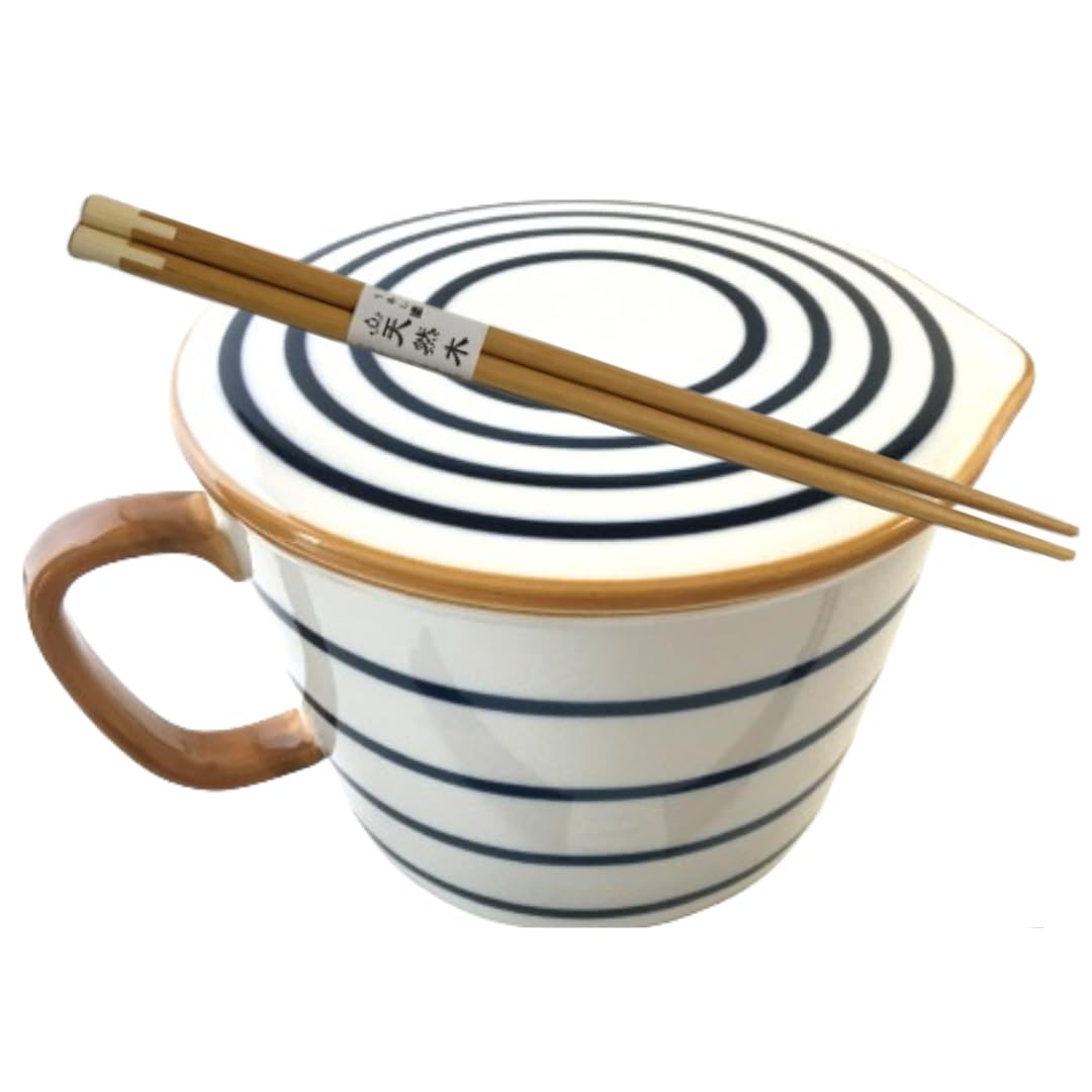 Premium Ceramic Noodle Bowl Set - Microwave Safe Ramen Soup Bowl with Lid & Chopsticks - Large Handled Asian Dinnerware for Ramen, Pho, Udon - Perfect Gift for Noodle Lovers & Home Dining
