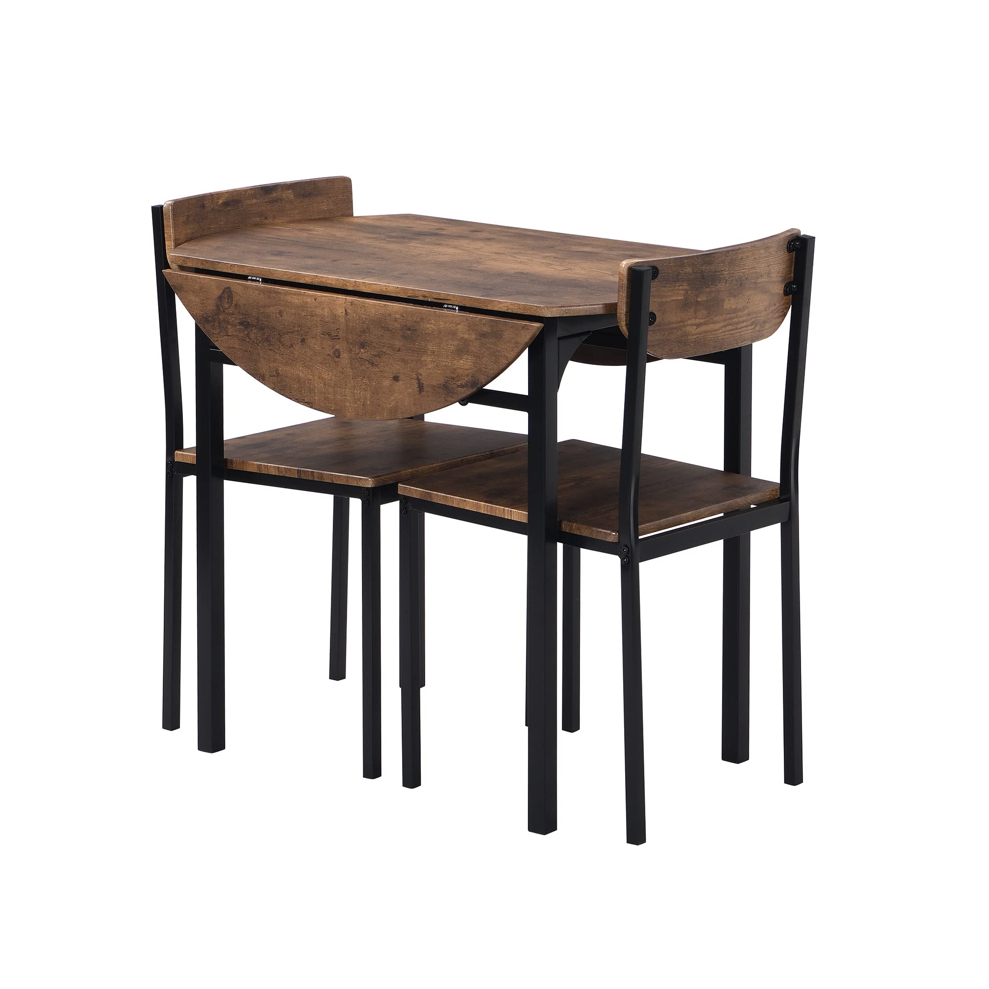 Modern 3-Piece Round Drop Leaf Dining Table Set with 2 Chairs - Rustic Brown Iron Frame Counter Height Kitchen Dinette - Perfect for Small Spaces, Breakfast Nooks & Cozy Apartments