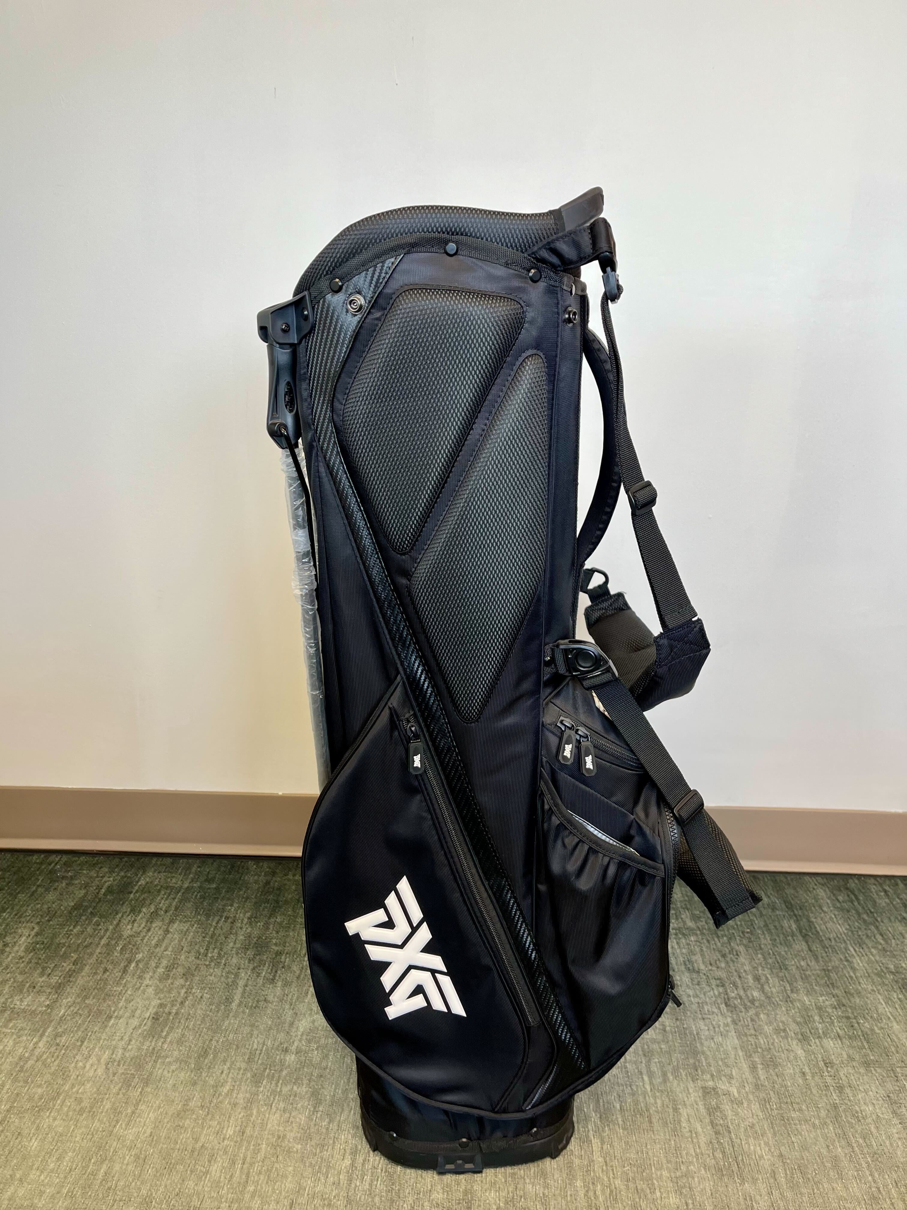 PXG Golf Stand & Carry Bag - Black with 4 Dividers, 5 Pockets, Adjustable Strap & Rain Cover - Perfect for Golf Course & Driving Range
