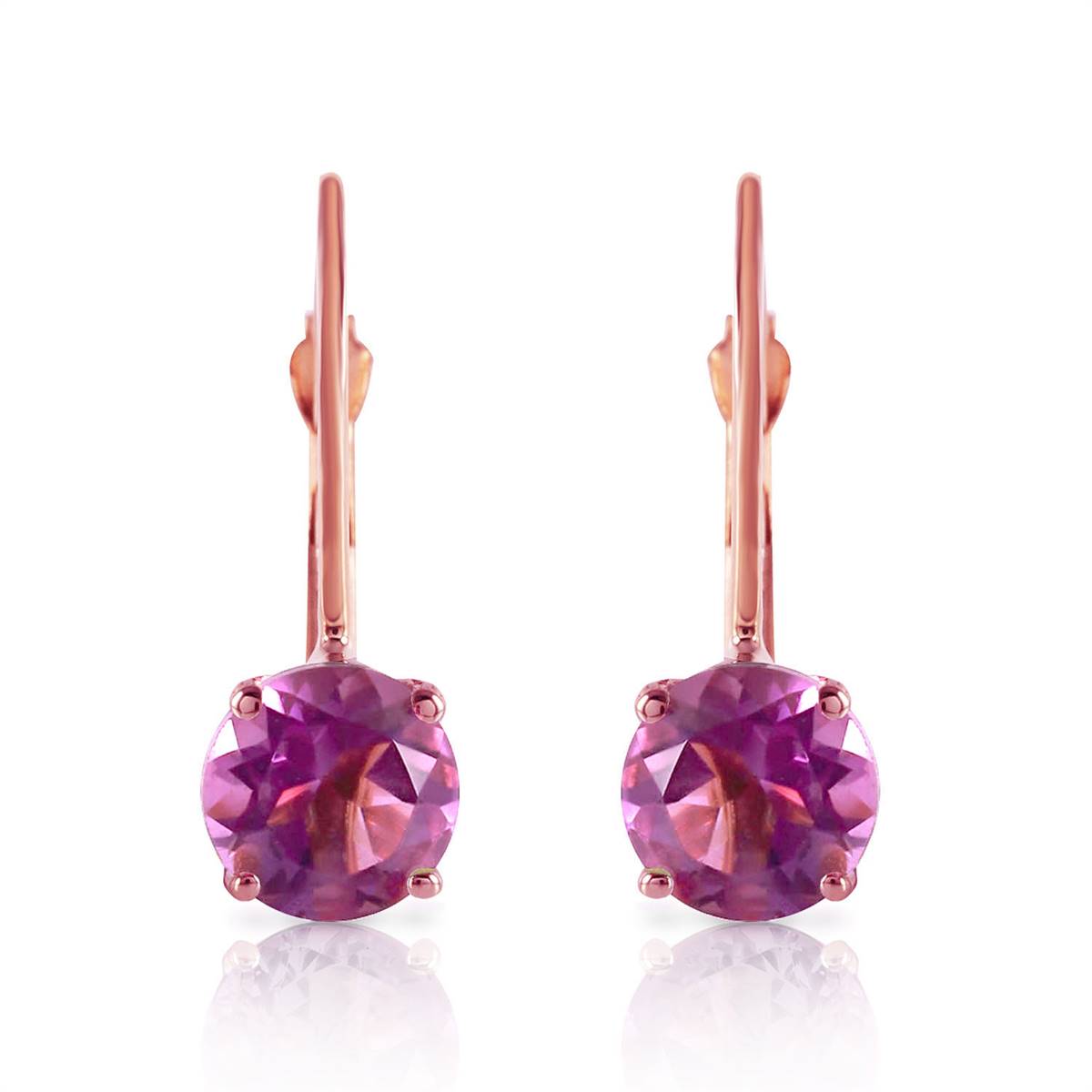 1.2 Carat 14K Solid Rose Gold Solitaire Amethyst Leverback Earrings for Women | Elegant Purple Gemstone Jewelry Gift for Birthday, Anniversary & Special Occasions