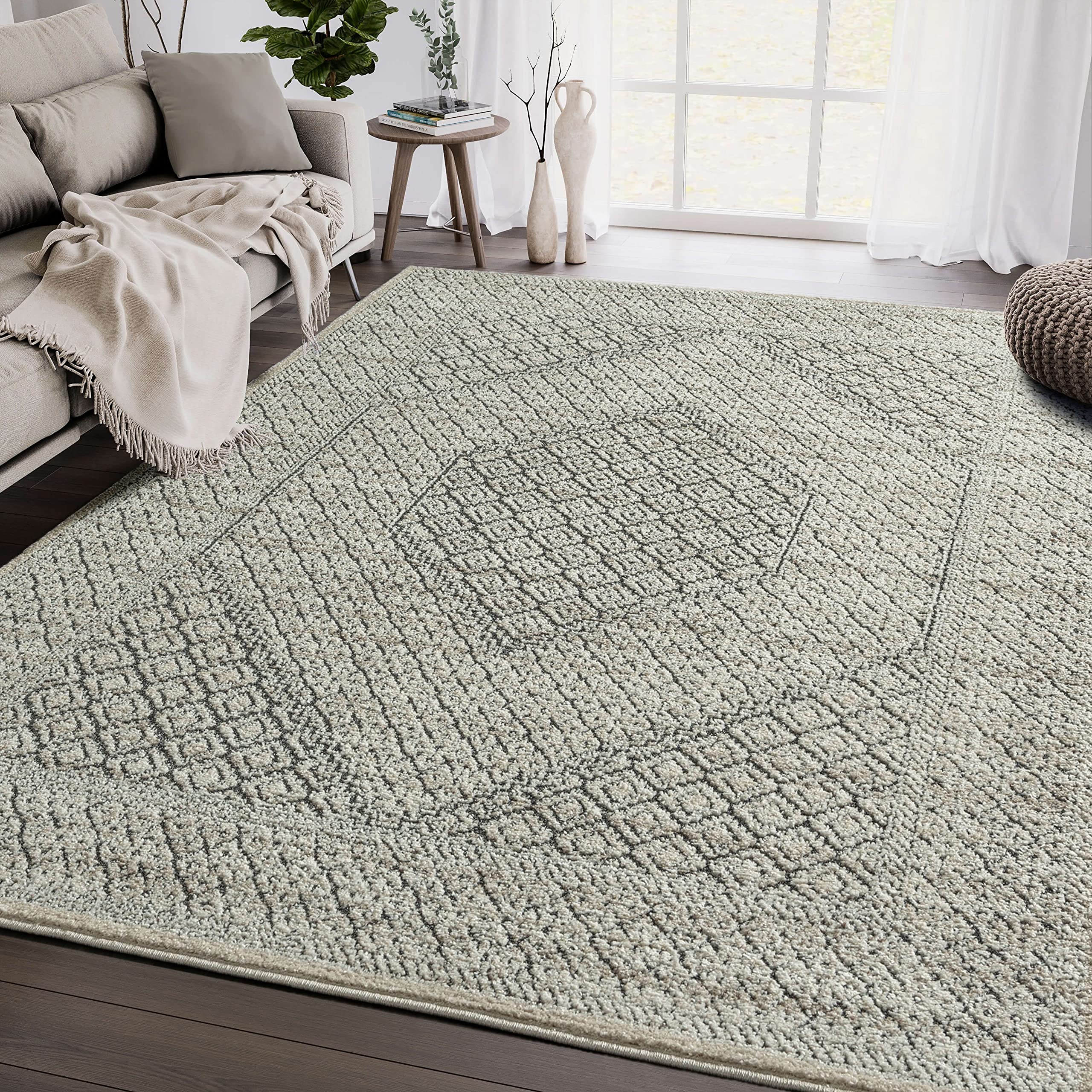 Abani Beige & Grey Modern Medallion Area Rug - Non-Shedding 8x10 Contemporary Hexagon Pattern Dining Room Rug for Living Room, Bedroom, Office - Soft & Durable Floor Carpet for Home Decor