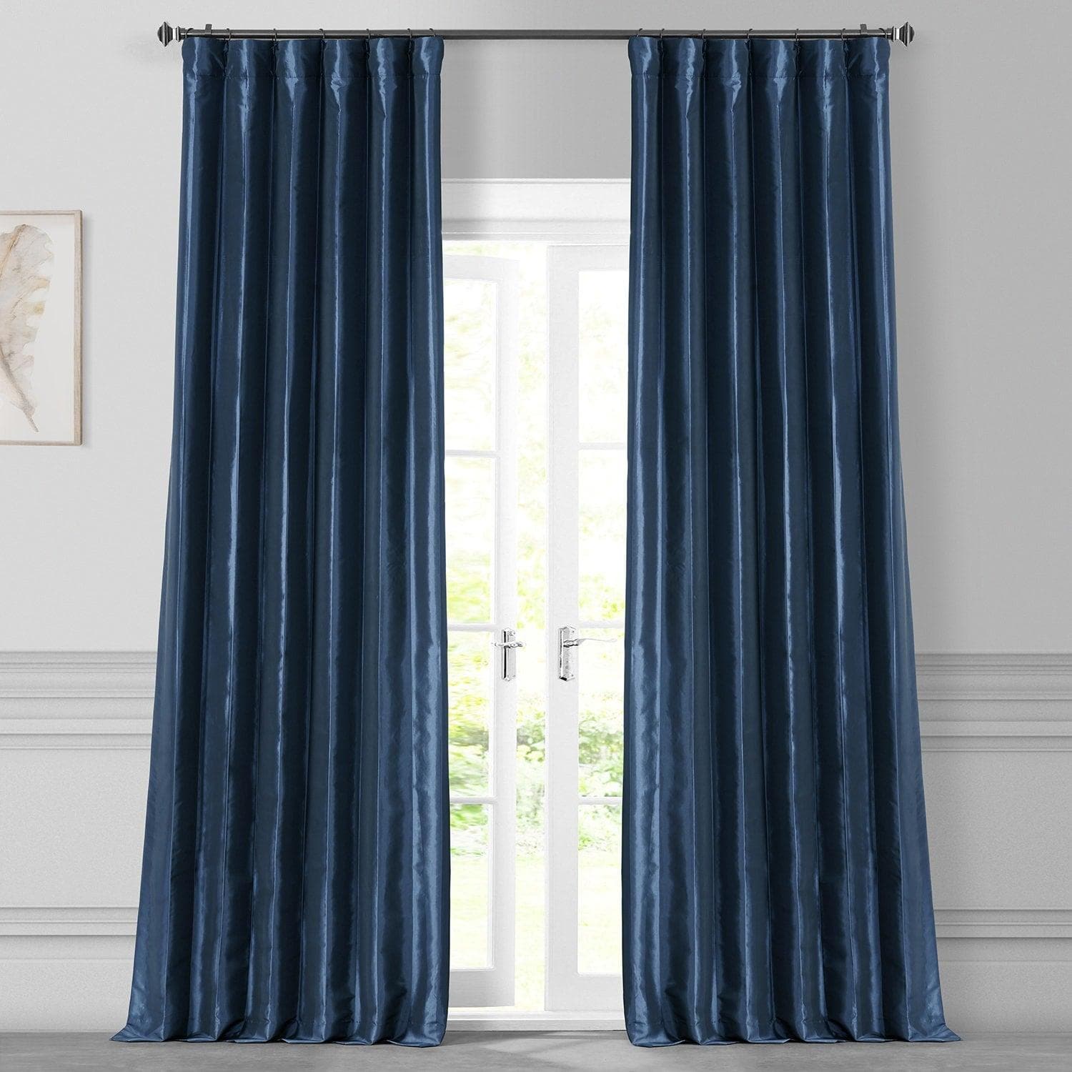 Navy Blue Solid Faux Silk Taffeta Blackout Curtains for Bedroom & Living Room - Light Blocking Window Drapes for Better Sleep & Privacy