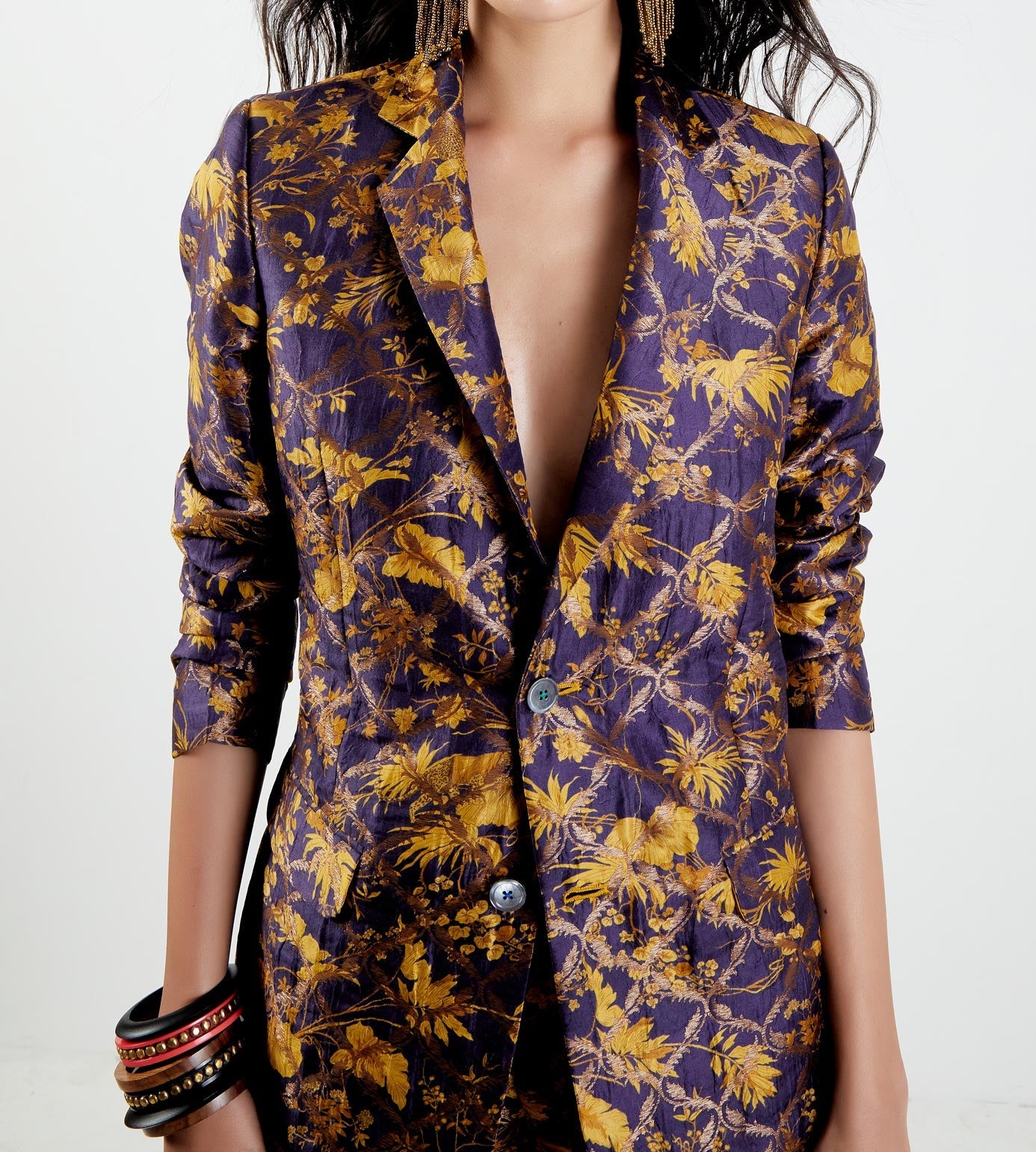 Elegant Rana Blazer in Silk Brocade with Gold Accents - Perfect for Weddings, Parties & Formal Events