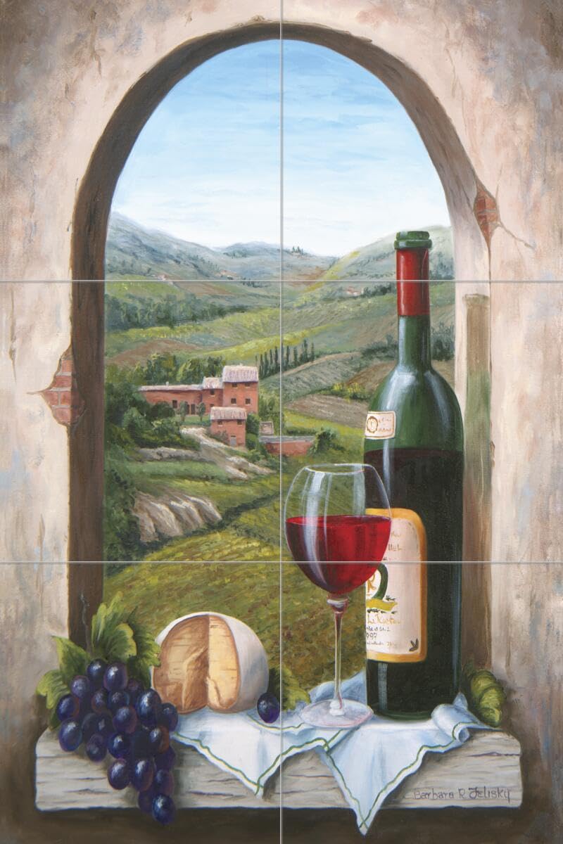Hand-Painted Ceramic Backsplash Tile Mural - Tuscan Wine Country Theme for Kitchen Decor | Barbara Felisky Art | Perfect for Farmhouse, Italian, and Rustic Kitchen Designs