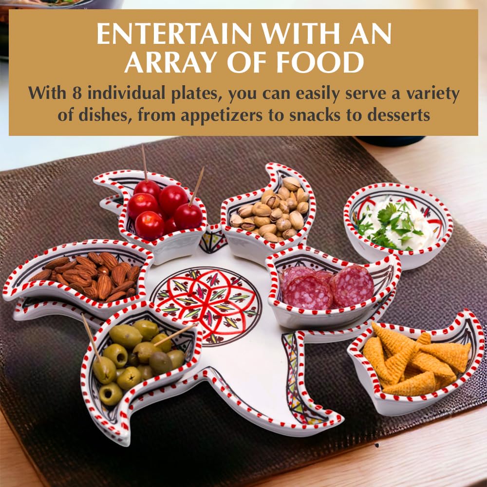 Hand-Painted Ceramic Star Serving Platter for Parties & Events - Bohemian Red Appetizer Dish Set
