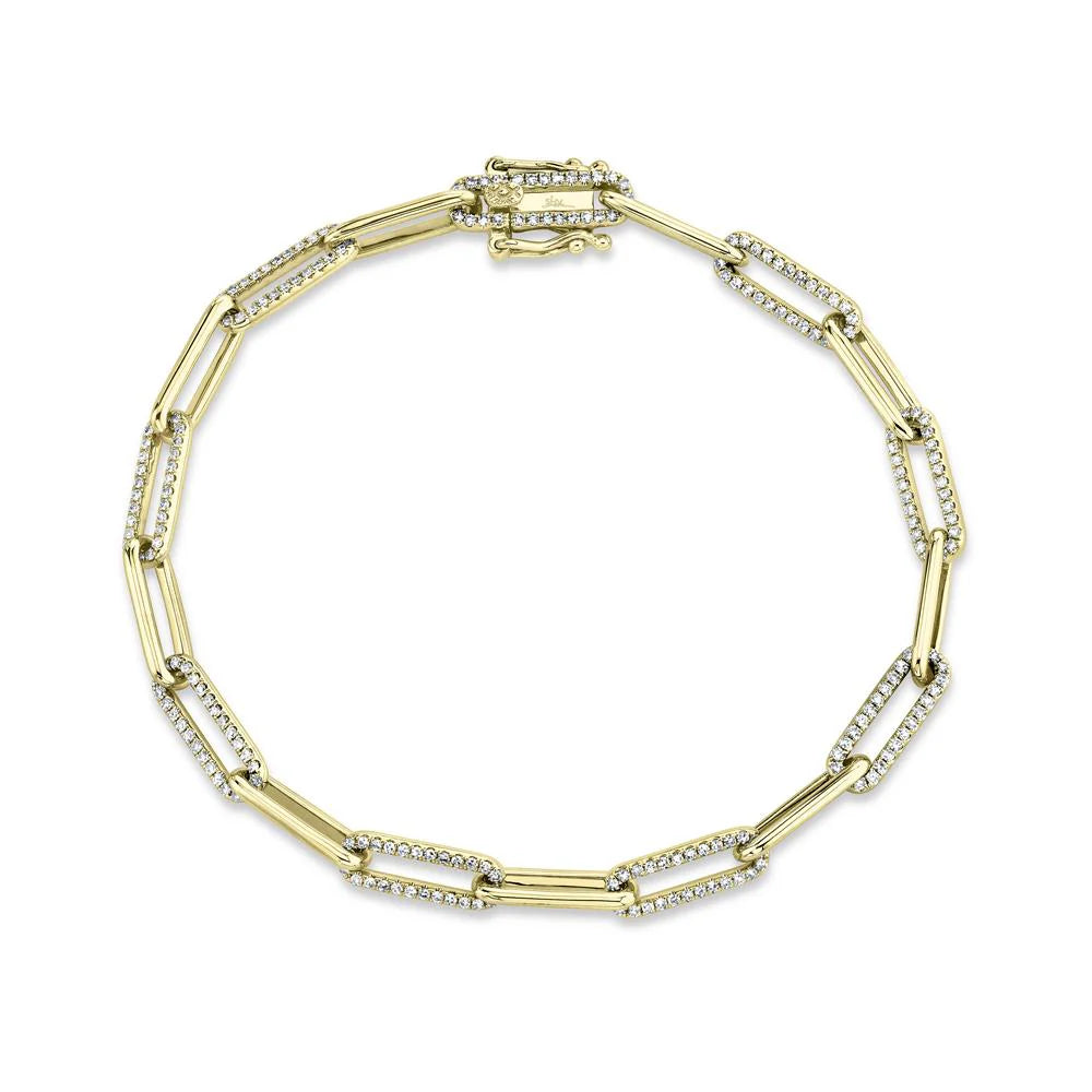 Shy Creation Paperclip Link Bracelet with Alternating Diamond Links - Elegant Jewelry for Women, Perfect for Parties, Weddings & Everyday Wear