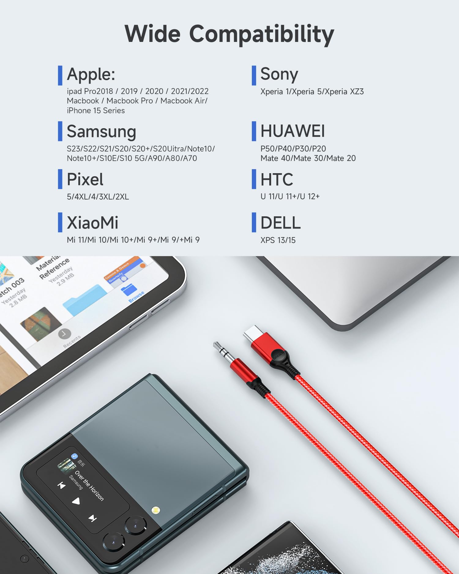 ZOOAUX USB C to 3.5mm Audio Aux Jack Cable [4ft] - Type C to Headphone Adapter for iPhone 15, iPad Pro, Samsung Galaxy S23/S20/Note20, Google Pixel, OnePlus - Compatible with Car Audio, Gaming Headsets & Home Theater (Red)