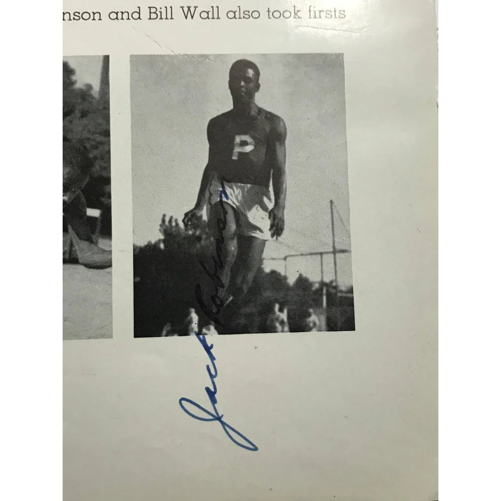 Authentic Jackie Robinson Signed Track & Field Yearbook Page with JSA COA - Rare Pre-Dodgers Baseball Memorabilia - Perfect for Sports Collectors & History Enthusiasts