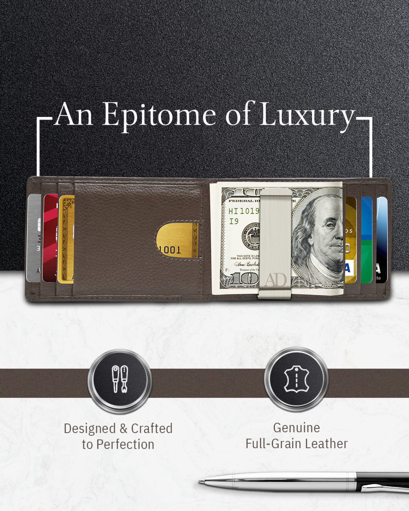 Premium Genuine Leather Men's Wallet with Money Clip - Slim RFID Blocking Bifold Front Pocket Wallet for Credit Cards & Cash | Perfect for Everyday Carry, Travel & Business Use