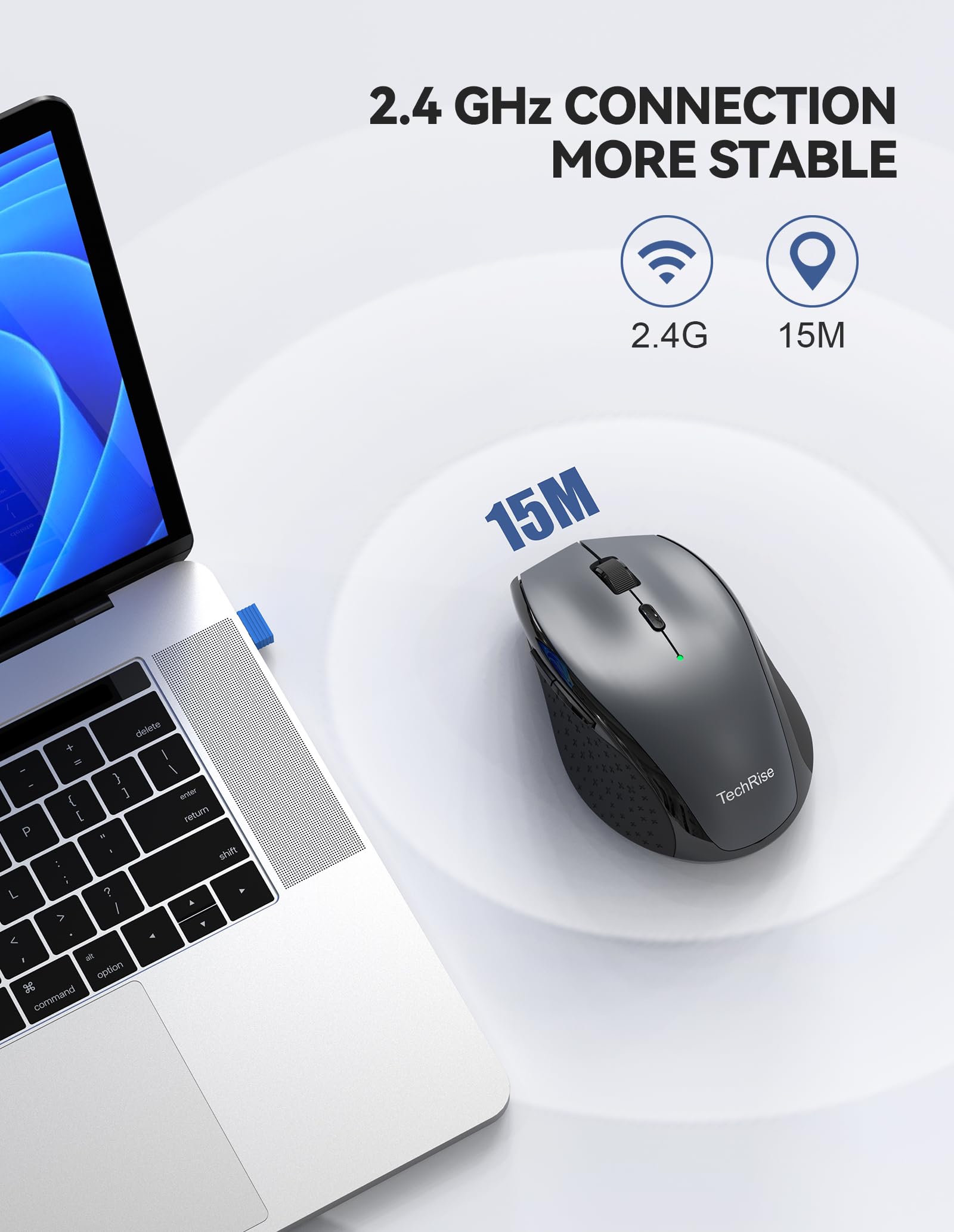 Wireless Mouse for Laptop & PC - 2.4G Ergonomic Optical Mouse with Nano Receiver, 30-Month Battery Life, Compatible with Windows, Mac, Tablet - Perfect for Office, Home & Travel (Gray)