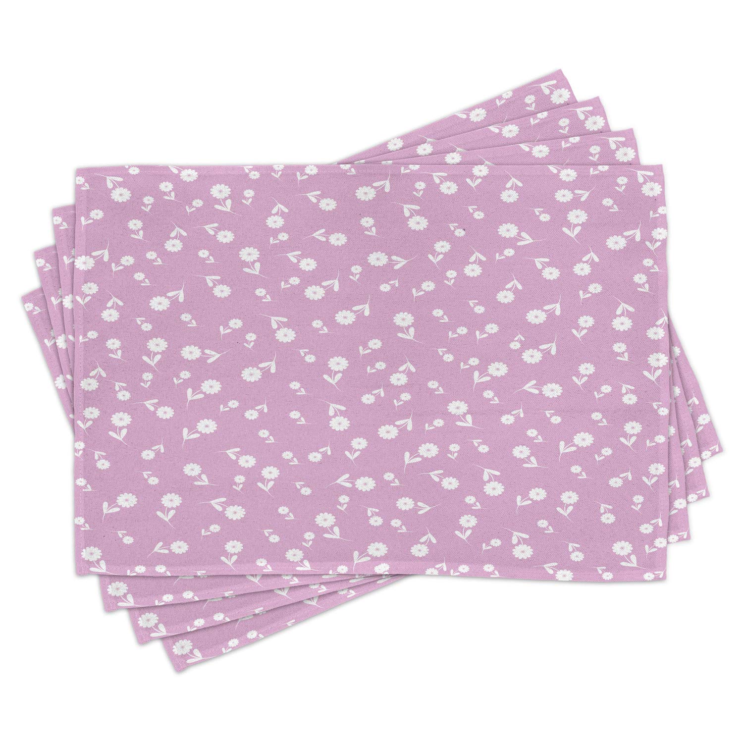 Ambesonne 4-Pack Mauve Floral Heart Leaf Placemats - Western Inspired Nature Motifs, Washable Fabric Table Mats for Dining Room & Kitchen Decor (Lilac/White) - Perfect for Dinner Parties, Holiday Gatherings & Everyday Use
