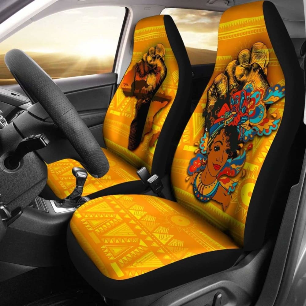 Premium African Print Car Seat Covers - Black Women Power & Africa Map Design (105905) - Stylish Protection for Cars, SUVs & Trucks - Perfect for Cultural Pride & Road Trips