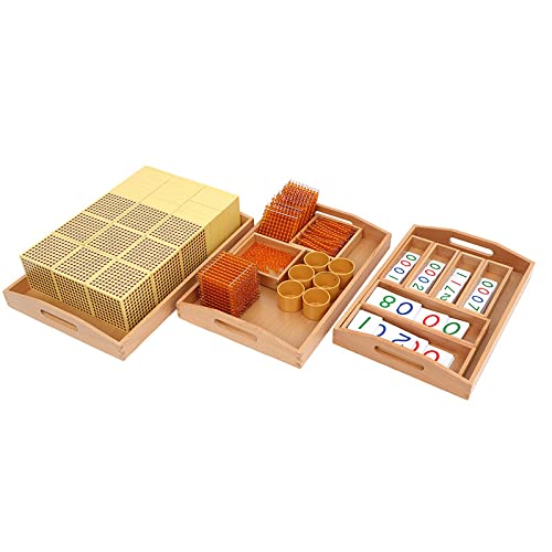 Montessori Math Toys for Kids Ages 6+ - Golden Beads Decimal System Learning Materials with Number Cards & Bank Game - 3-Piece Educational Set for Homeschool, Preschool & Classroom Learning - Perfect STEM Gift for Children's Early Math Development
