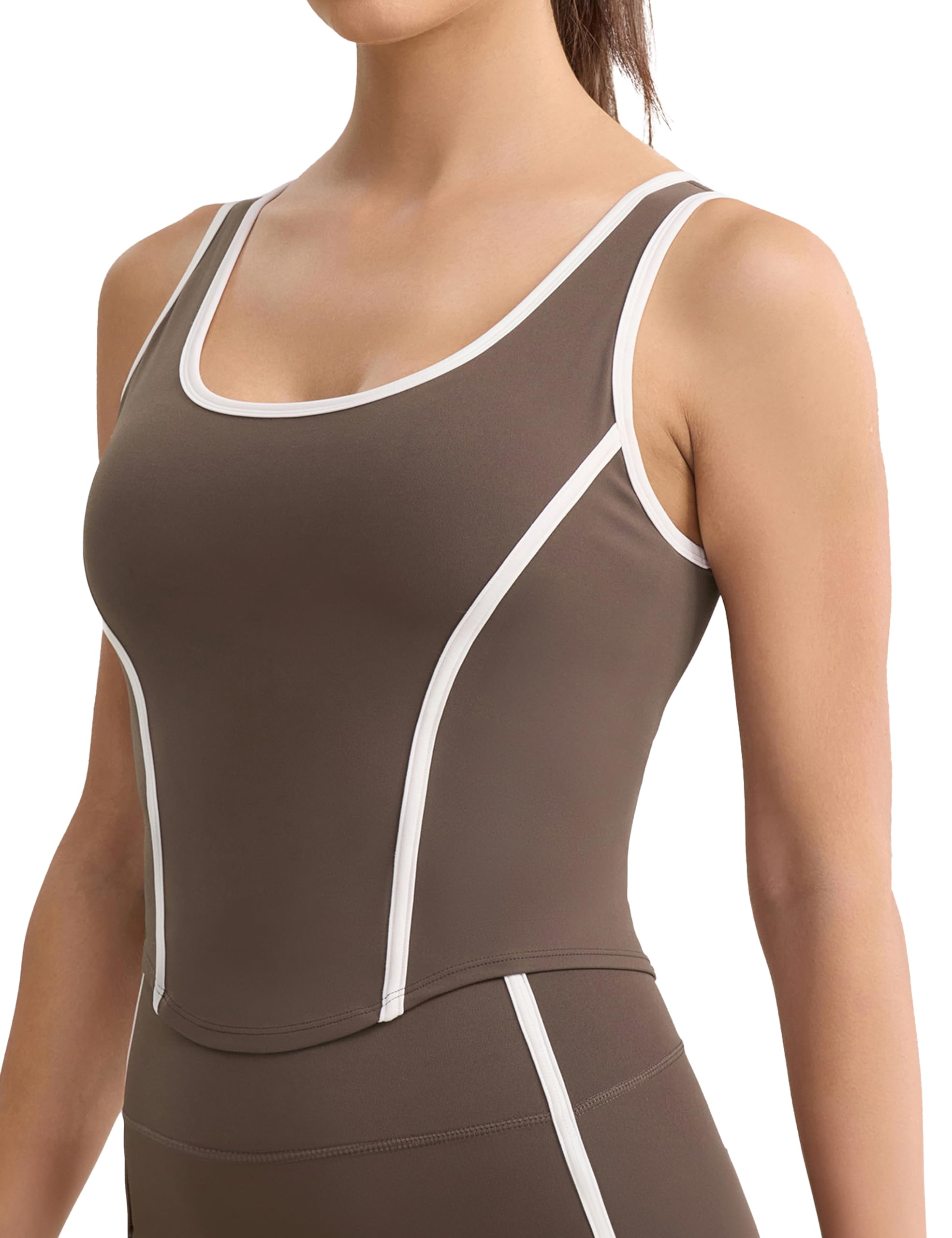 Women's Workout Crop Tank Top - Breathable Fishbone Yoga Shirt with Built-in Padded Bra, Sleeveless Athletic Top for Yoga, Gym & Summer Activities | Mild Support for Casual Wear & Fitness