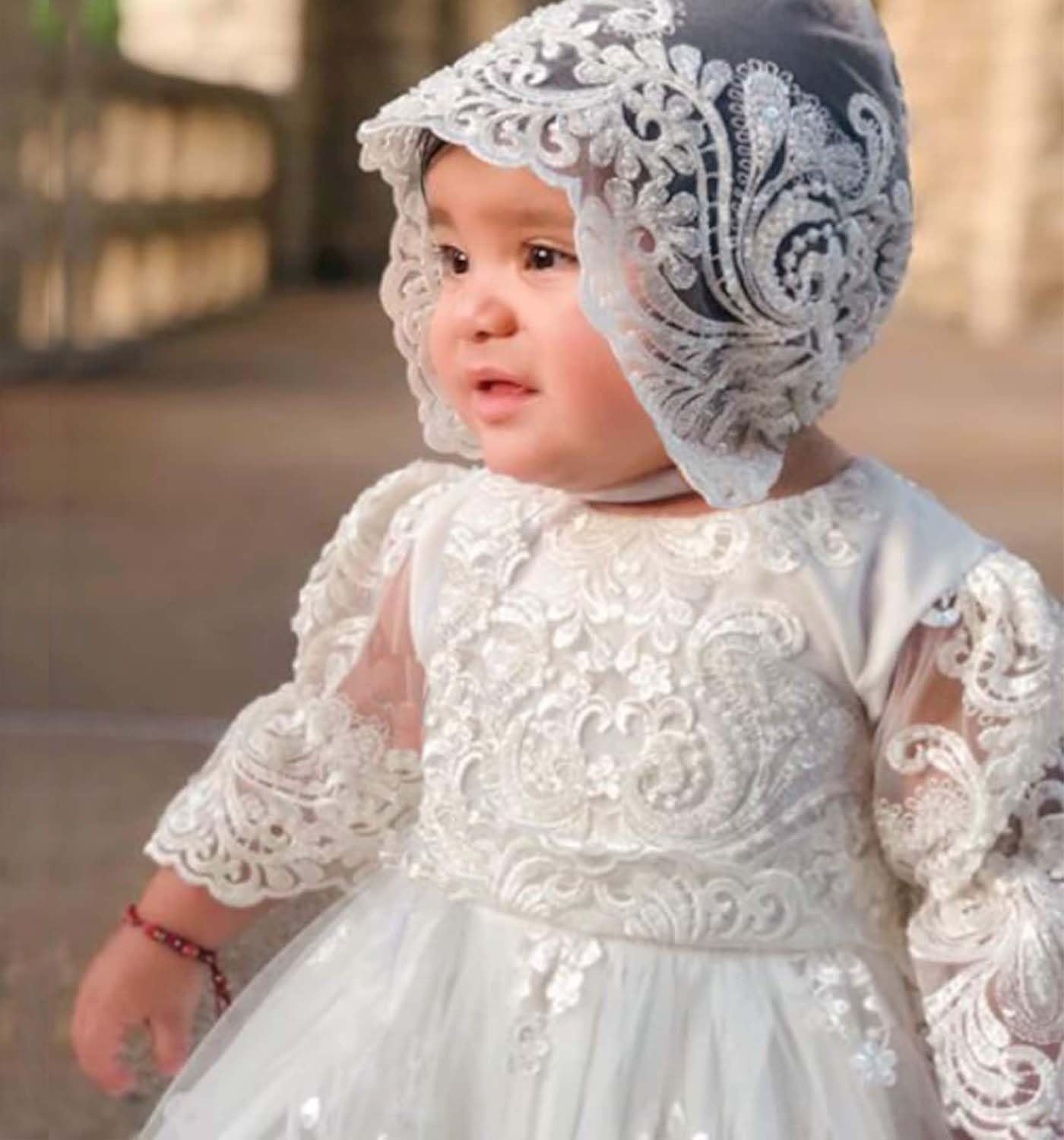 Baby Girl Pearl Baptism Dress - Elegant White Lace Christening Gown for Newborns & Infants | Perfect for Church Ceremonies, Christenings & Special Occasions