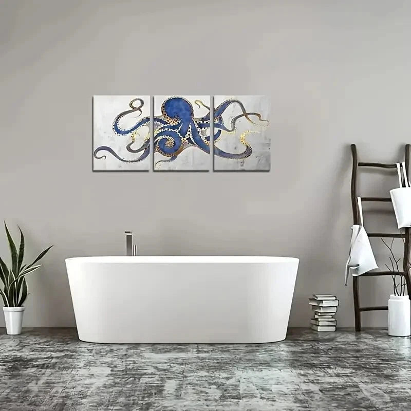 3-Piece Marine Animal Prints Metal Wall Art - Ready to Hang Ocean Themed Decor for Living Room, Bedroom & Office