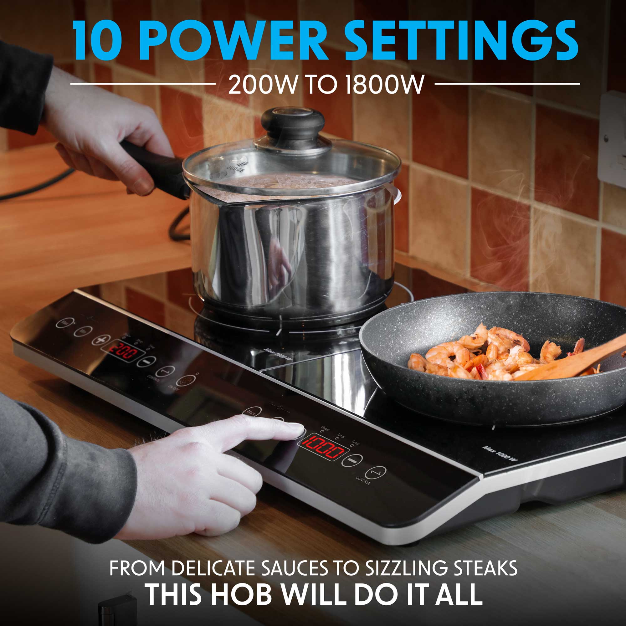 Baridi Portable Induction Cooktop - 2 Burner, 2800W, 10 Power Levels with Timer, Black DH146 | Perfect for Small Kitchens, Dorms, RVs & Outdoor Cooking