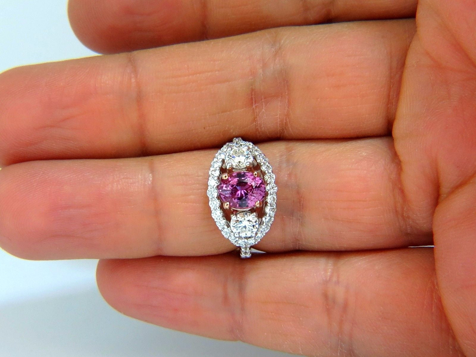 GIA Certified 2.97ct Natural No Heat Vivid Pink Sapphire Ring - Three Stone Wrap Design for Engagement, Anniversary & Special Occasions
