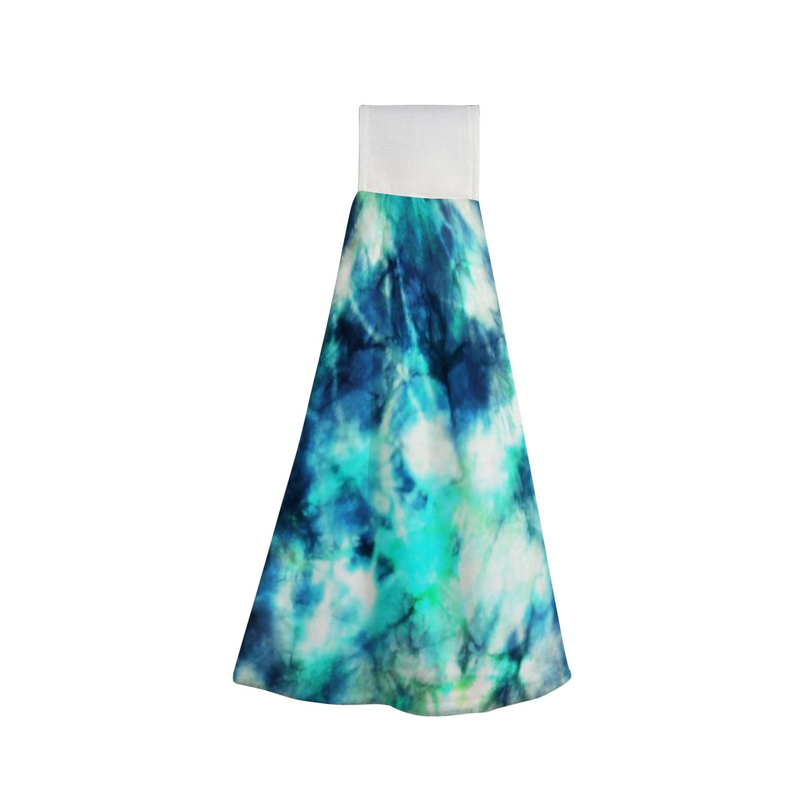 CHIGUA Set of 2 Absorbent Kitchen Hand Towels - Soft Polyester Dish & Bath Towels with Hanging Loop, Machine Washable, Blue Tie Dye Print - Perfect for Drying Dishes, Bathroom Use & Kitchen Decor
