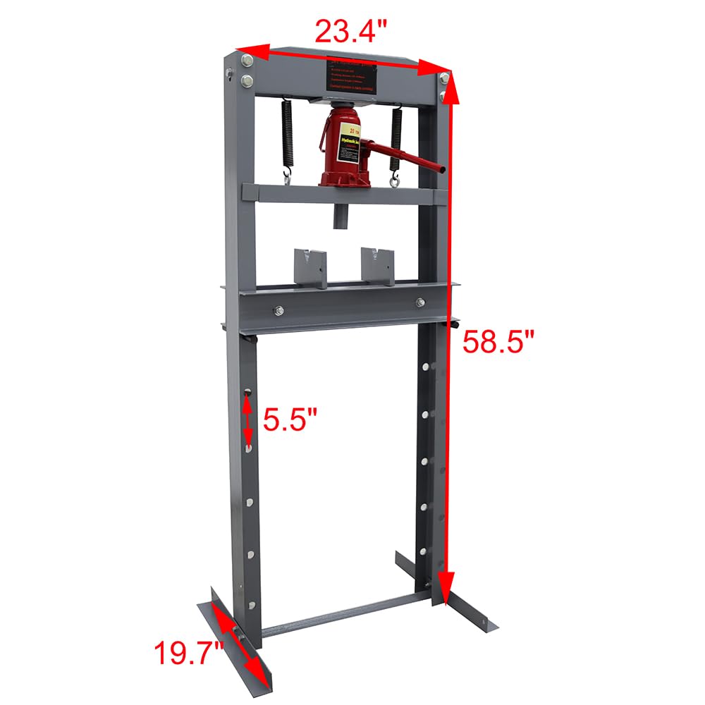 20 Ton Hydraulic Shop Press with Adjustable H-Frame - Heavy Duty Garage Floor Press for Metalworking, Automotive Repair & Woodworking Projects