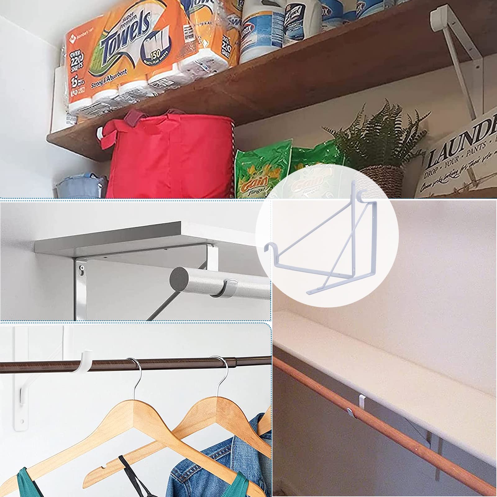 2 Pack Heavy Duty White Closet Rod Brackets - 10.9