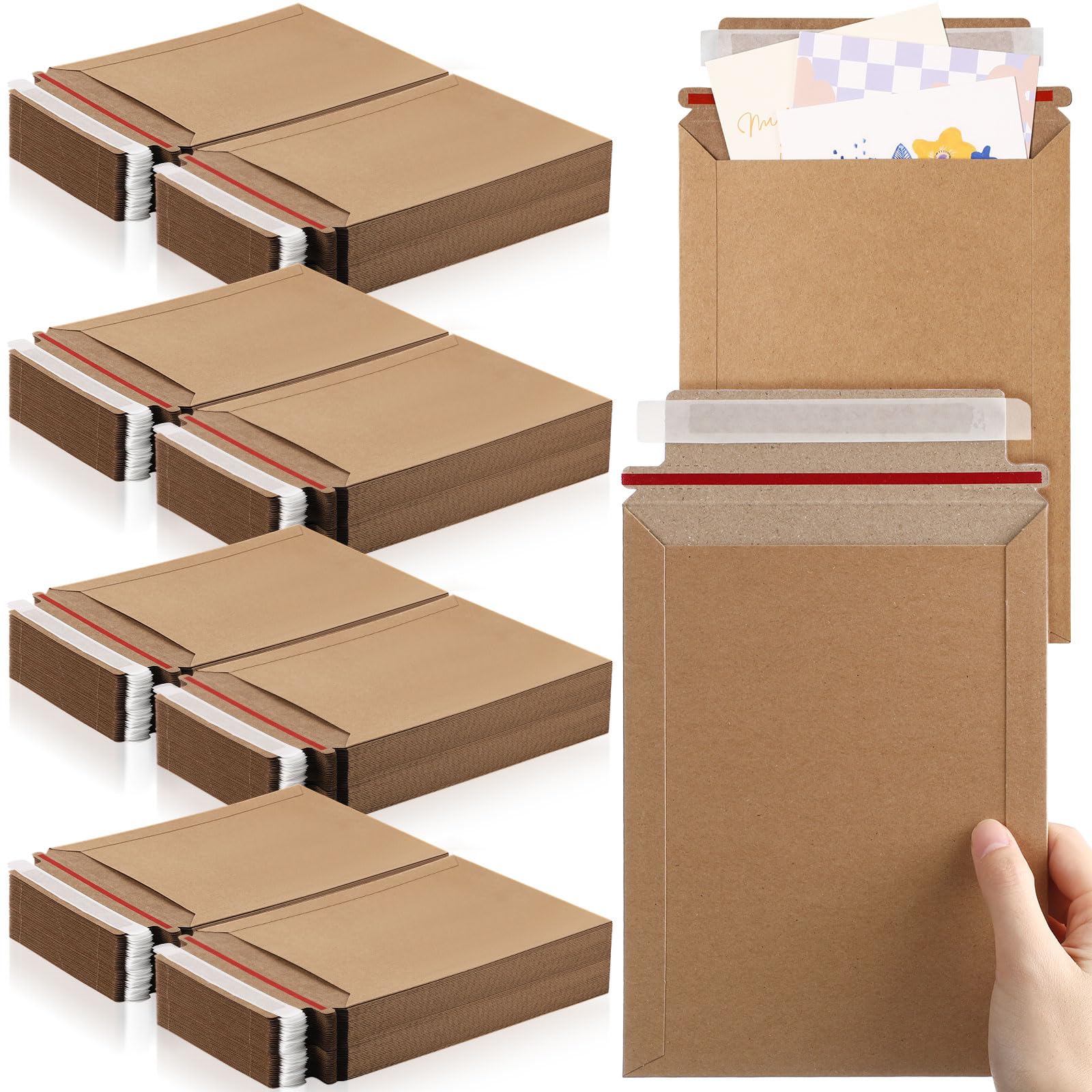 Fainne 200 Pack 6x8 Inches Self-Adhesive Cardboard Mailers - 250gsm Kraft Color Rigid Shipping Envelopes for Photos, Documents & CDs | Perfect for Mailing, Storage & Business Shipping Needs