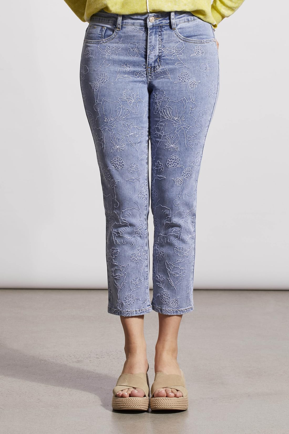 Tribal Women's Audrey Embroidered Straight Crop Jeans - High Waist Distressed Denim Pants for Casual Wear & Boho Fashion