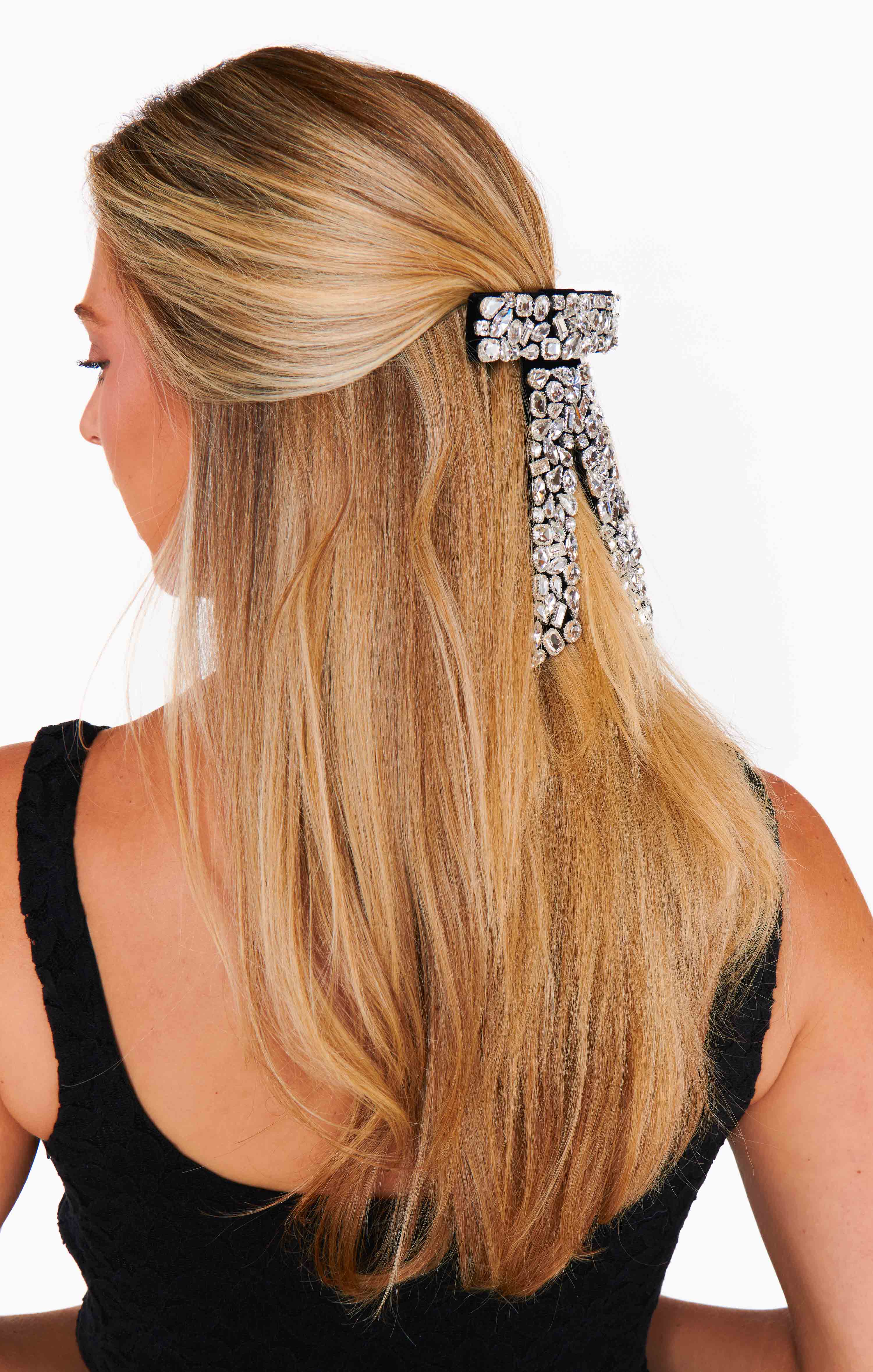 Sparkling Black Rhinestone Hair Bow for Women - Elegant Crystal Hair Accessory for Parties, Weddings & Special Occasions