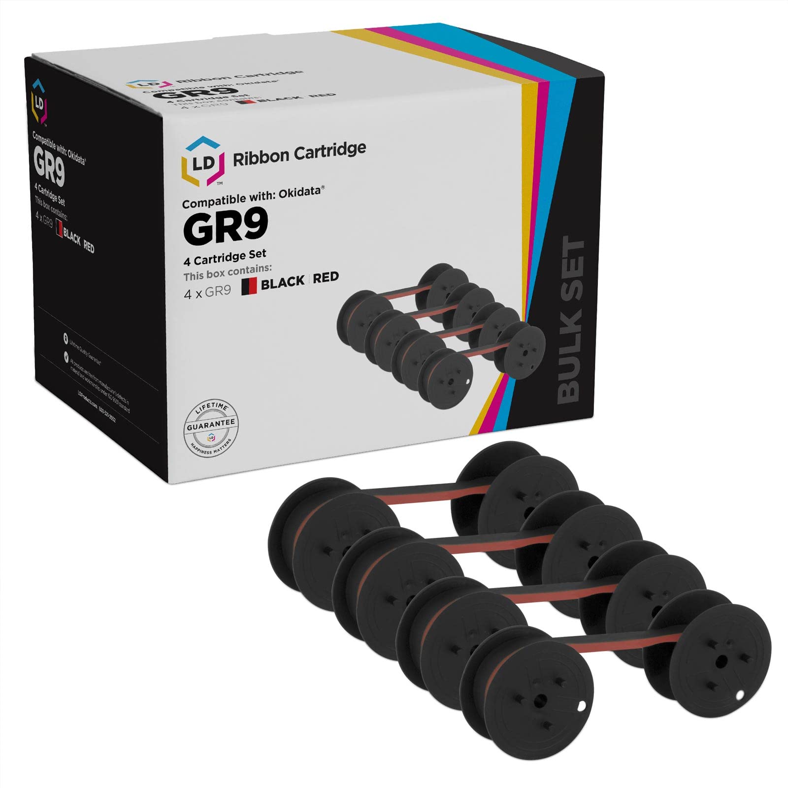 LD Products Compatible Printer Ribbon Cartridge Replacement for Okidata GR9 (Black & Red, 4-Pack) - High-Quality Ink Ribbon for Office Printing, Shipping Labels & Barcode Stickers
